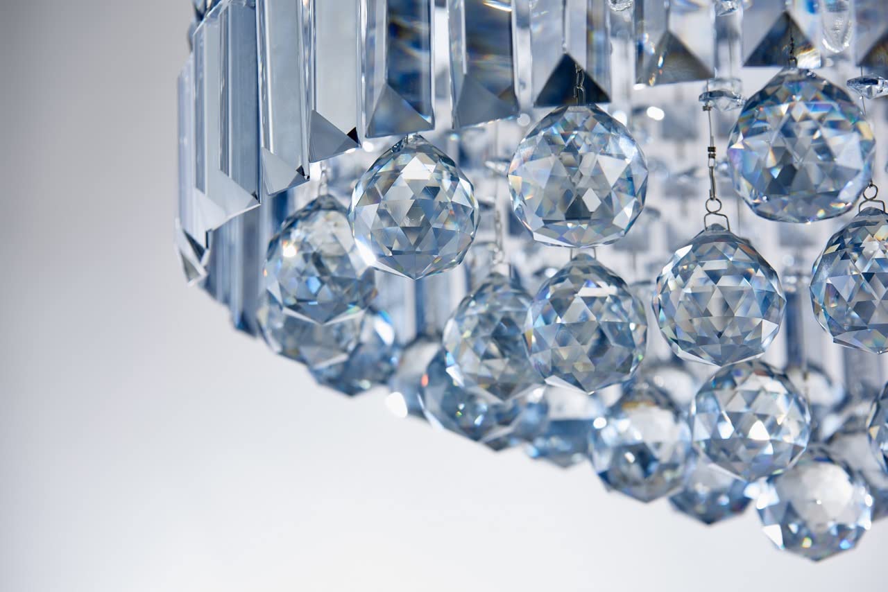 SM Saint Mossi 9-Light Modern K9 Crystal Chandelier, Flush Mount, H 11" x D 20", Light Blue Crystal & Chrome Finish, Model SM-DY-22017-