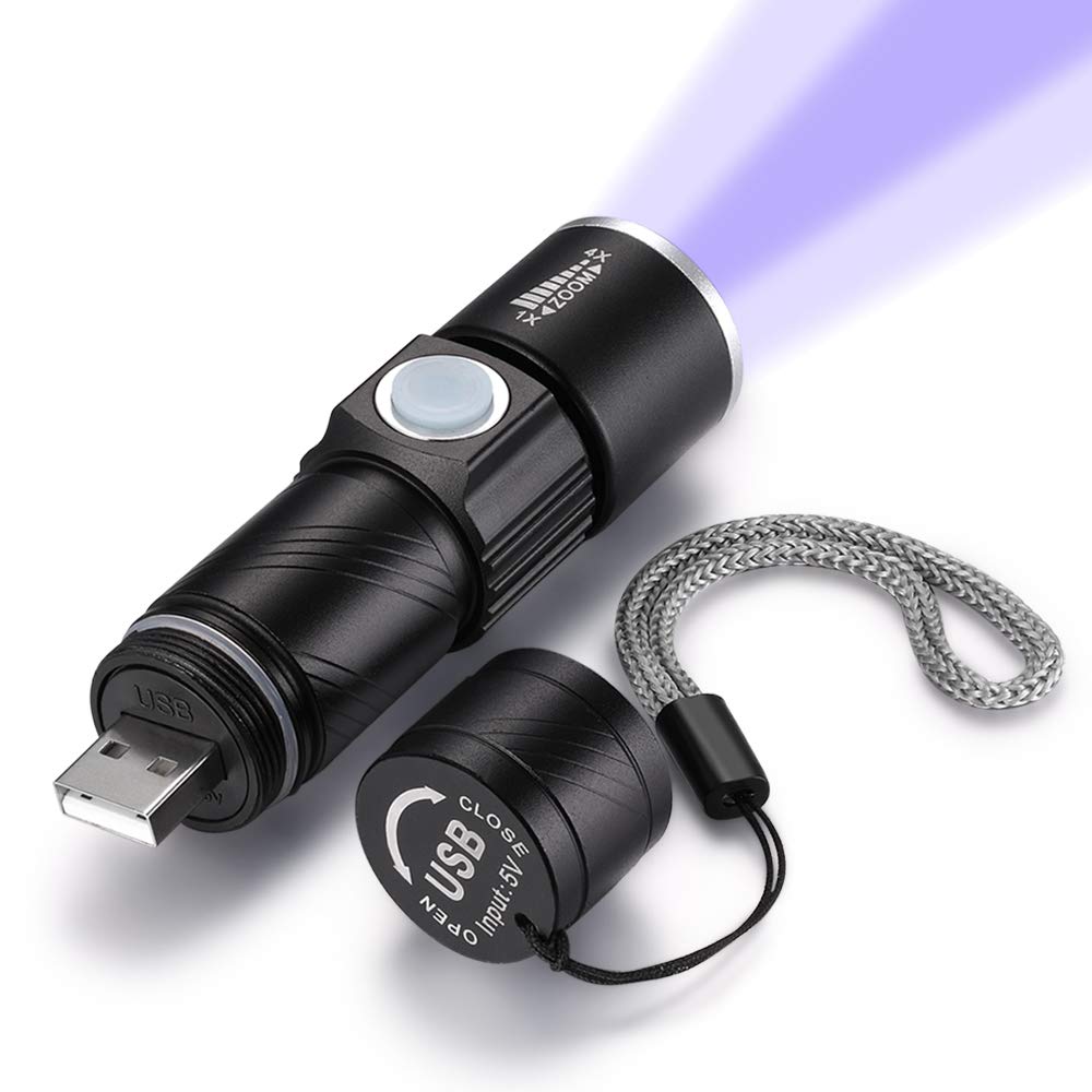 DARKBEAM UV 365nm Flashlight USB Rechargeable Ultraviolet Light led Blacklight Wood's lamp Portable Mini Detector for Dog/Cat Ur