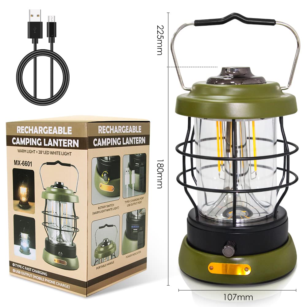 UniqueFire Rechargeable Camping Lantern, 1500 Lumens, 2 Modes, 4x8in, Green, Model: UniqueFire
