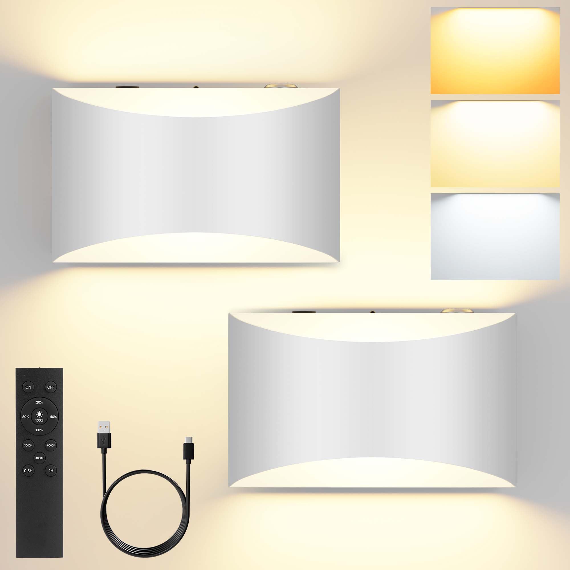 FOLKSMATE Battery Operated Wall Sconces Set of 2, White, Rechargeable, Wireless, Touch Control, Dimmable, Model XUBYCD-25