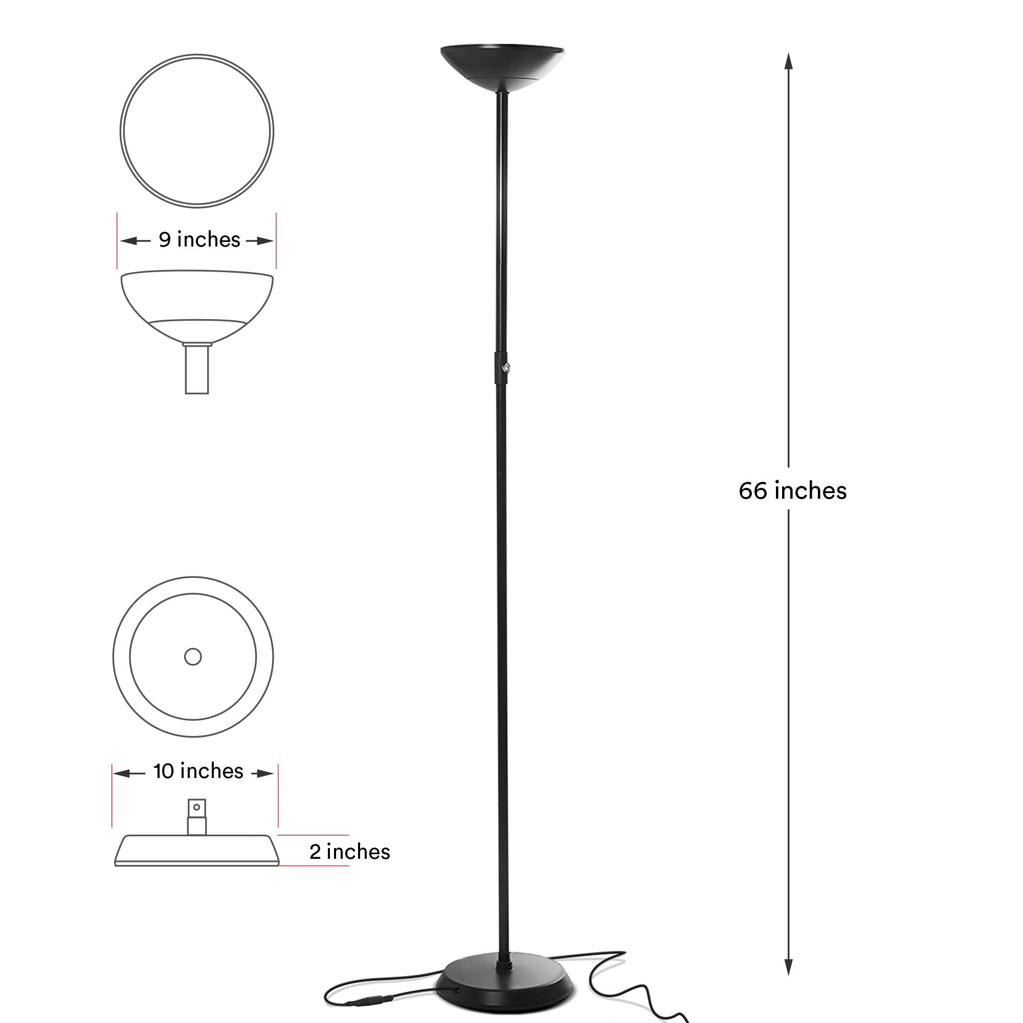 Brightech SkyLite LED Floor Lamp - 3-Way Dimmable, Metal, Black, Model SKYLITEBK, Super Bright Torch Lamp for Living Rooms & Offices