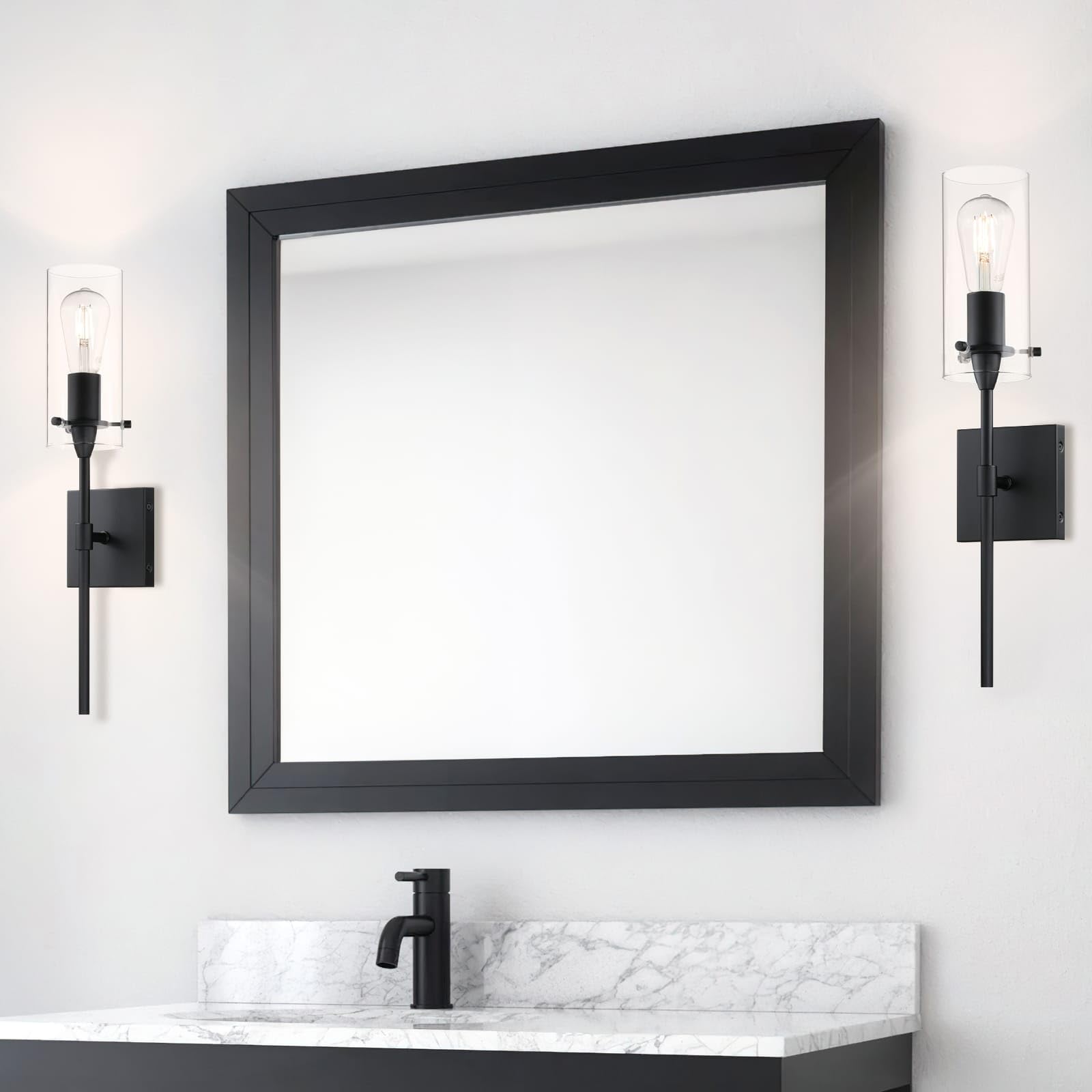 XiNBEi Lighting Black Wall Sconces - Modern Industrial 1 Light - 2 Pack Matte Black Iron - XB-W1301-2MB - Ideal for Bathroom & Hallway