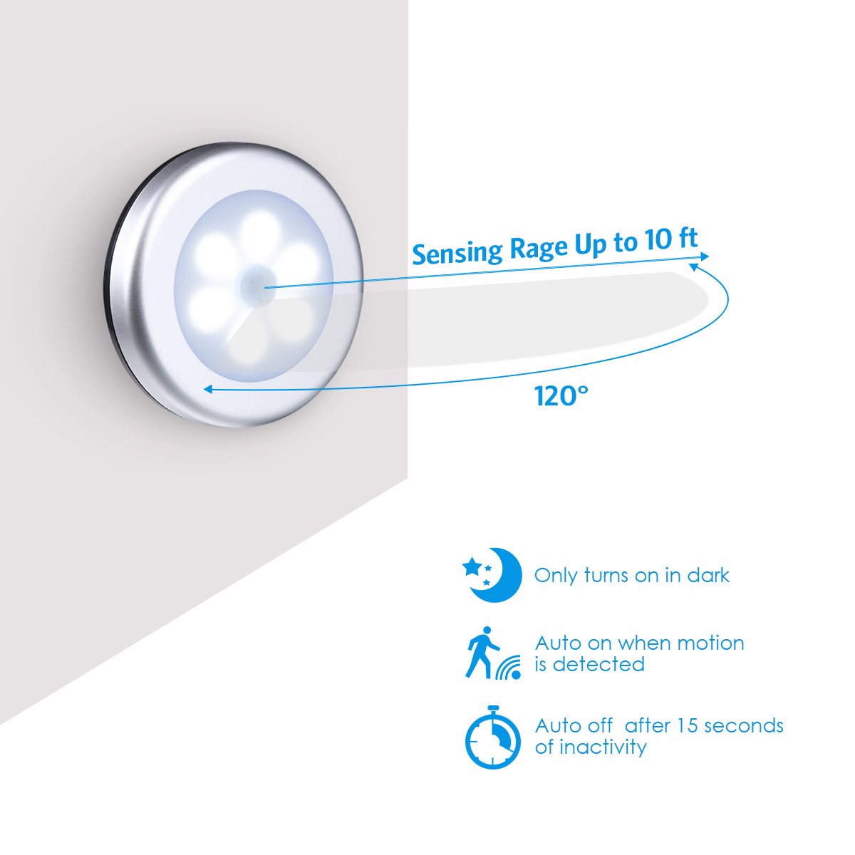 AMIR Motion Sensor Light - Cordless LED Night Light, Warm White, Pack of 3, Ideal for Hallway, Closet, Bathroom, Kitchen