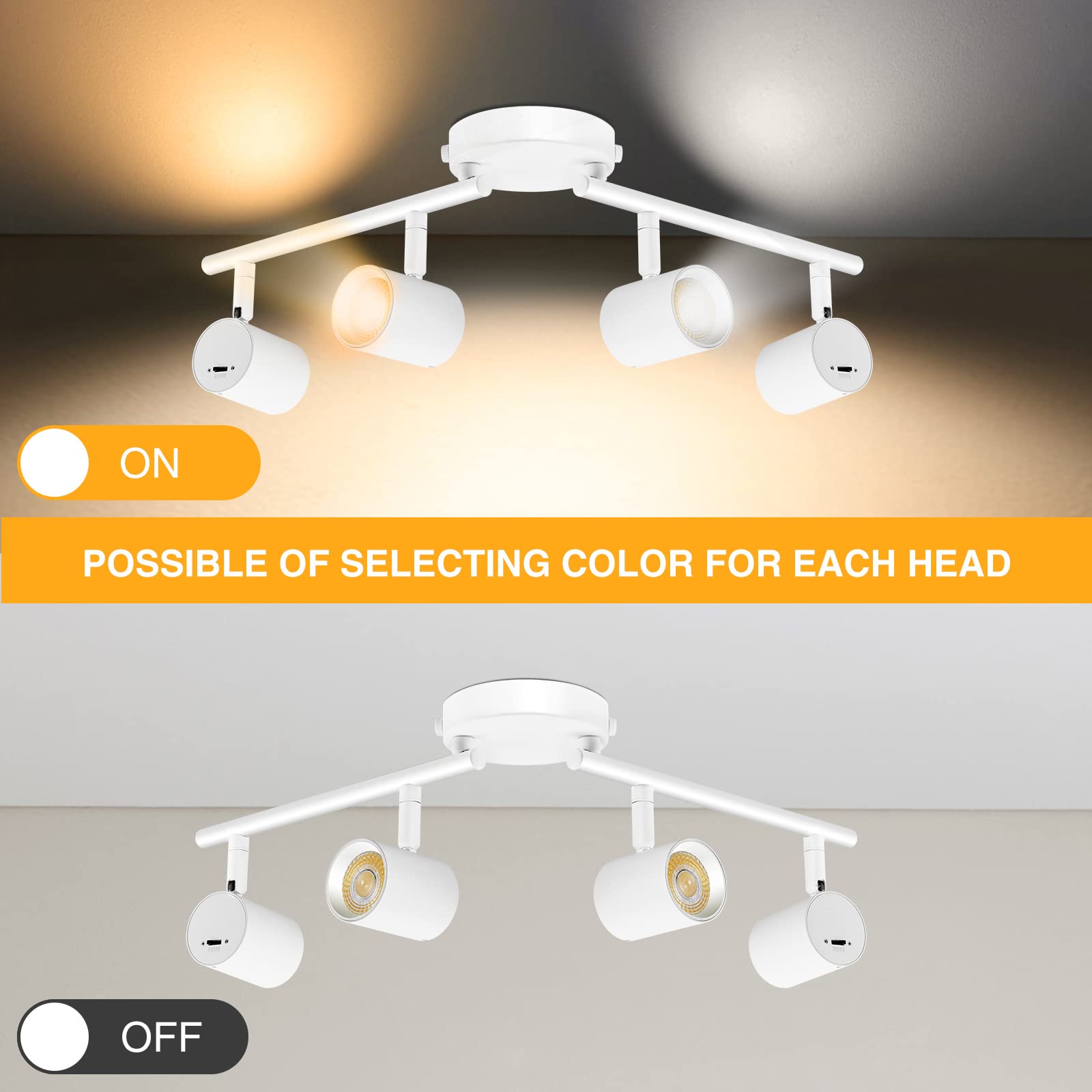 Vanoopee 5-Color 4 Light Led Track Lighting Fixtures Ceiling For Kitchen, Dimmable Track Lighting Kit, Ceiling Spotlight Flush M