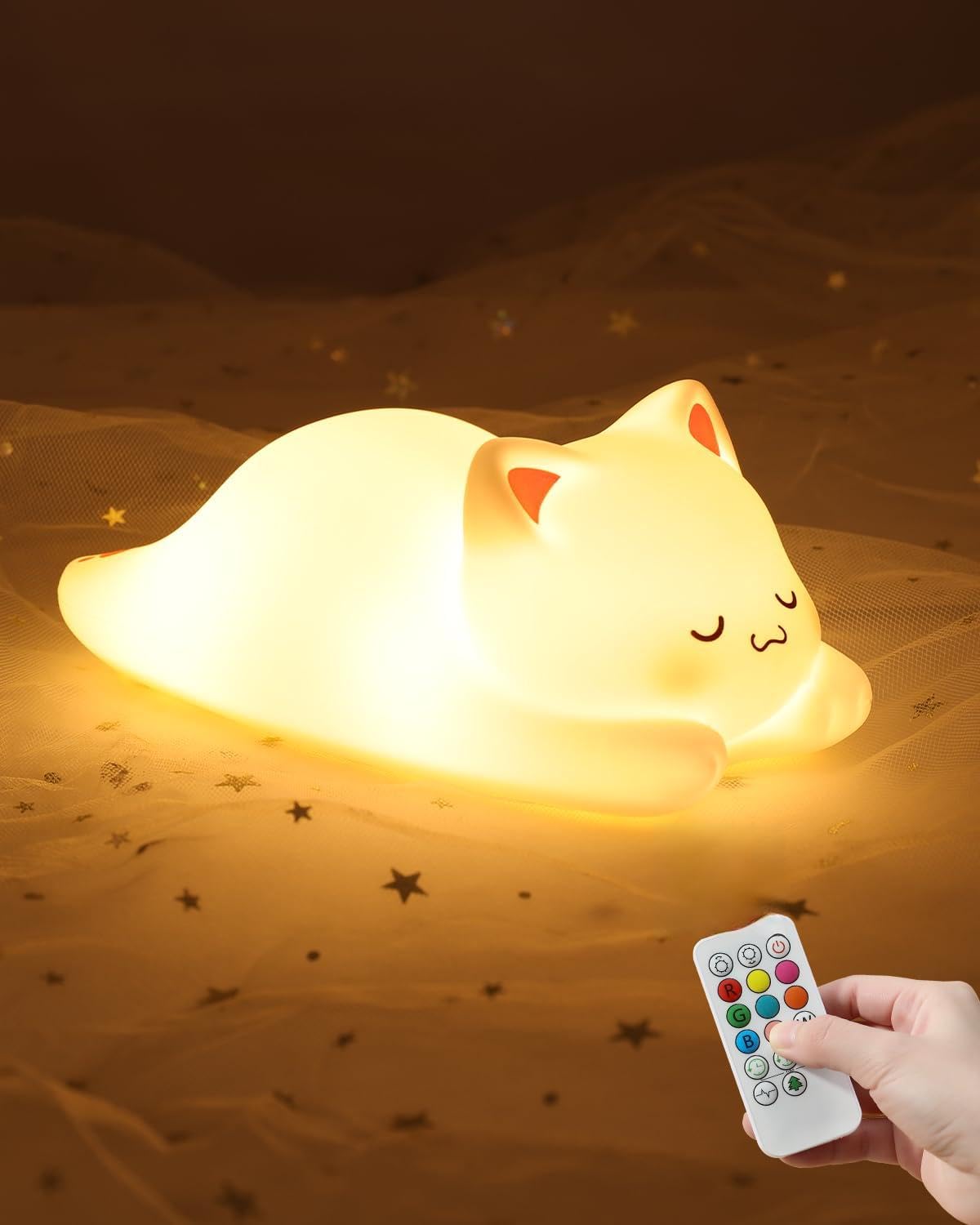 ZKLiLi Night Light for Kids Cute Cat Lamp,16 Colors+Tap+Remote+Silicone Kids Cute Cat Lamp Gifts,USB Remote Rechargeable Cat Nig