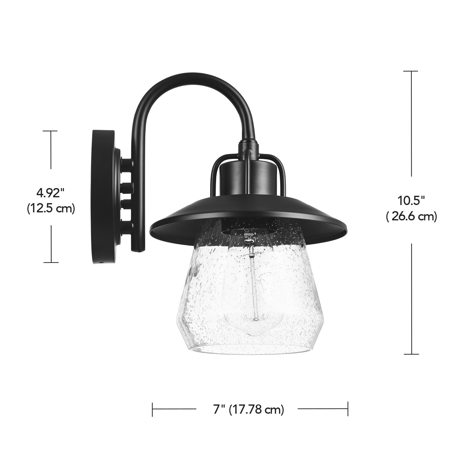 Globe Electric 60000012 1-Light Outdoor Wall Sconce, Matte Black, 7 Seeded Glass Shade, Curved Stem, Porch Light, Wall Lights Fo