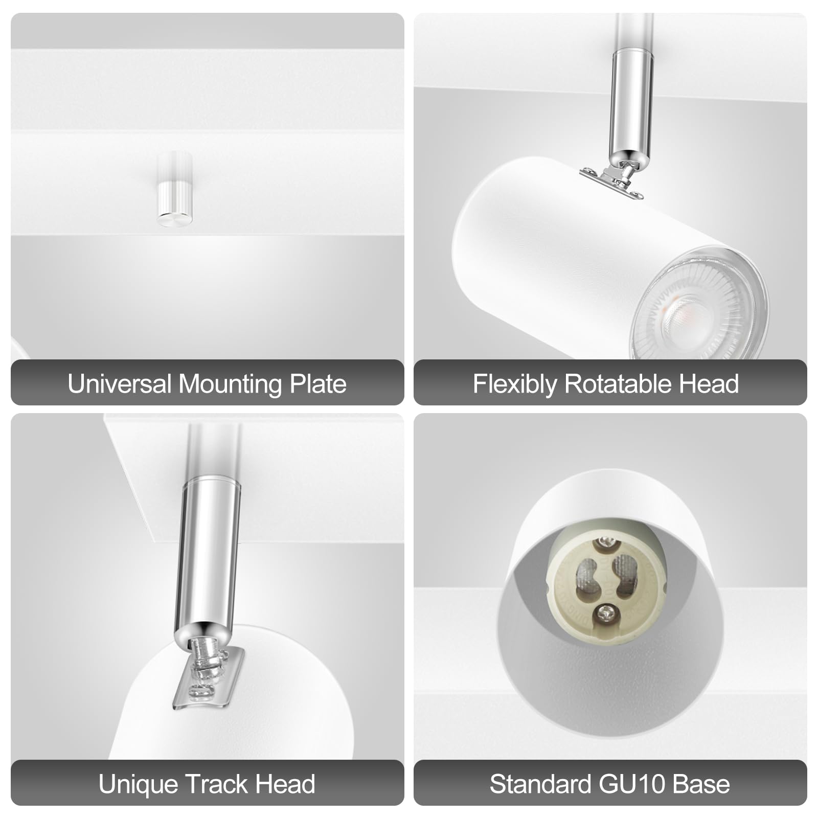 Plug In Track Lighting, 3 Light Ceiling Lighting Kit, White 3 Way Modern Wall Spotlight, 15 Ft Cord,Flexibly Rotatable Complete