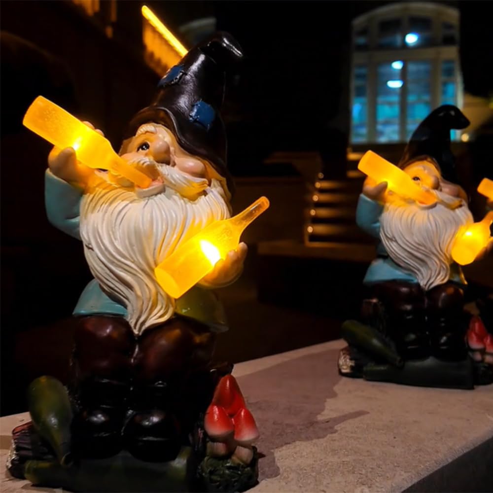 Dkjocky Solar Garden Gnome - Funny Outdoor Decor With Led Lights, Large Resin Gift For Women