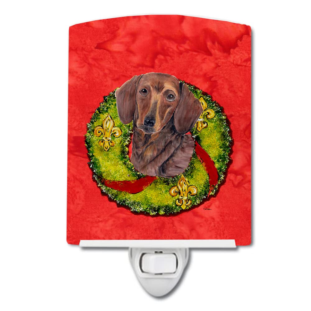 Caroline'S Treasures Sc9105Cnl Dachshund Christmas Wreath Ceramic Night Light Compact, Ul-Certified, Ideal For Bedroom, Bathroom