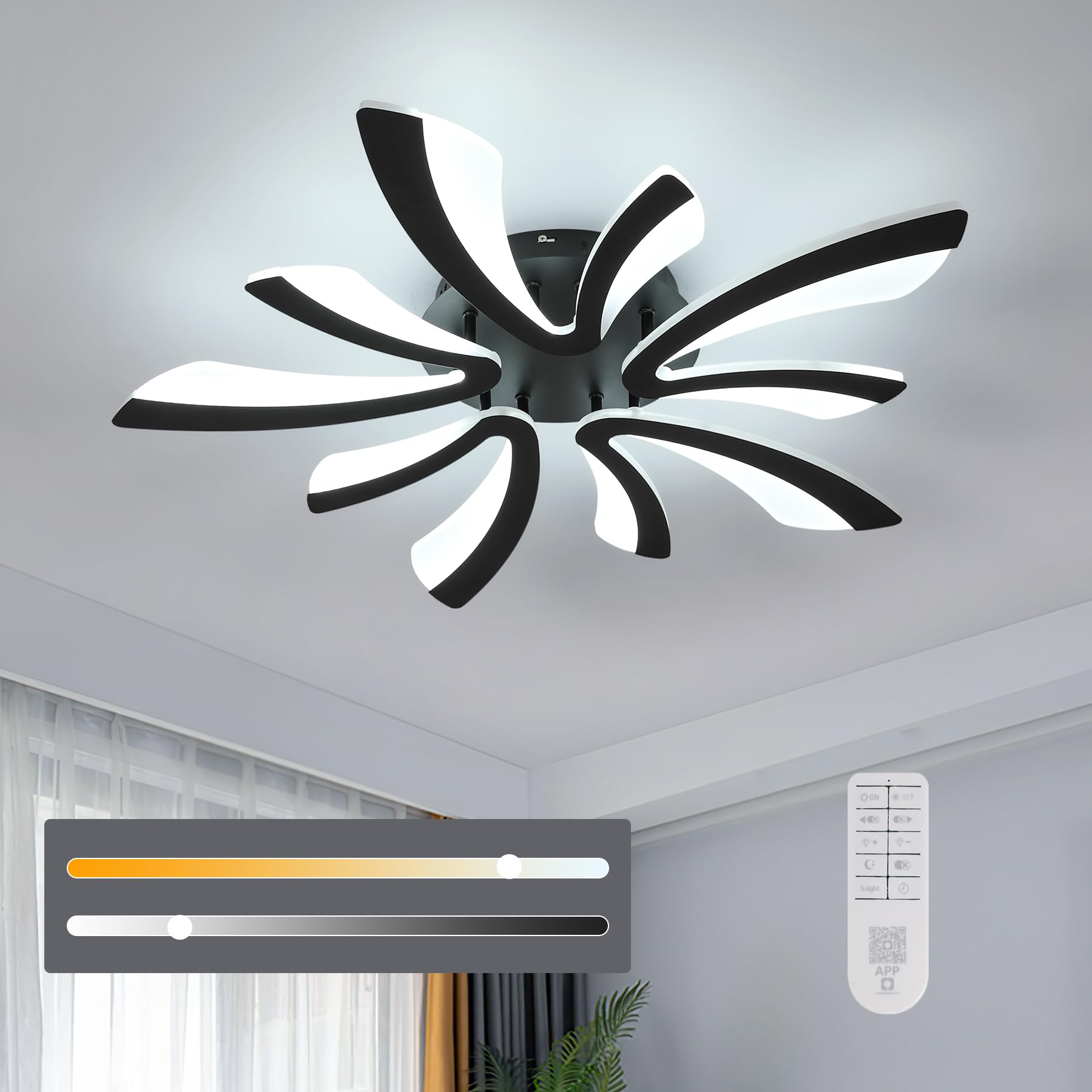Goeco Ceiling Light, Dimmable LED Flush Mount, 27.5in , Black V-Shaped, Acrylic, Model AC6523