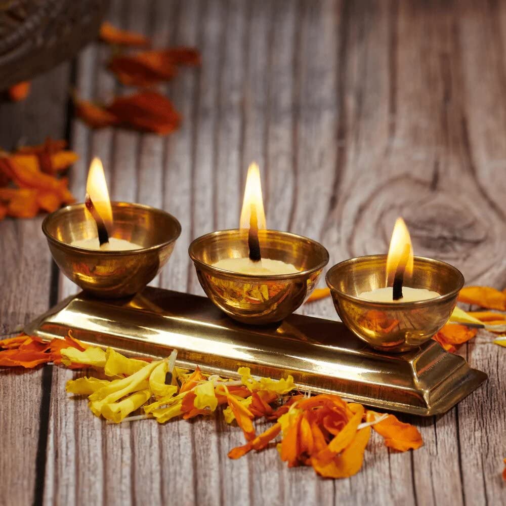 Om Phool Batti Small Cow Ghee Diya for Puja, 60 Pcs, Wax Free & Vegan Ghee Batti/Wicks/Jyot for Puja Aarti, (Pack of 1, Yellow,