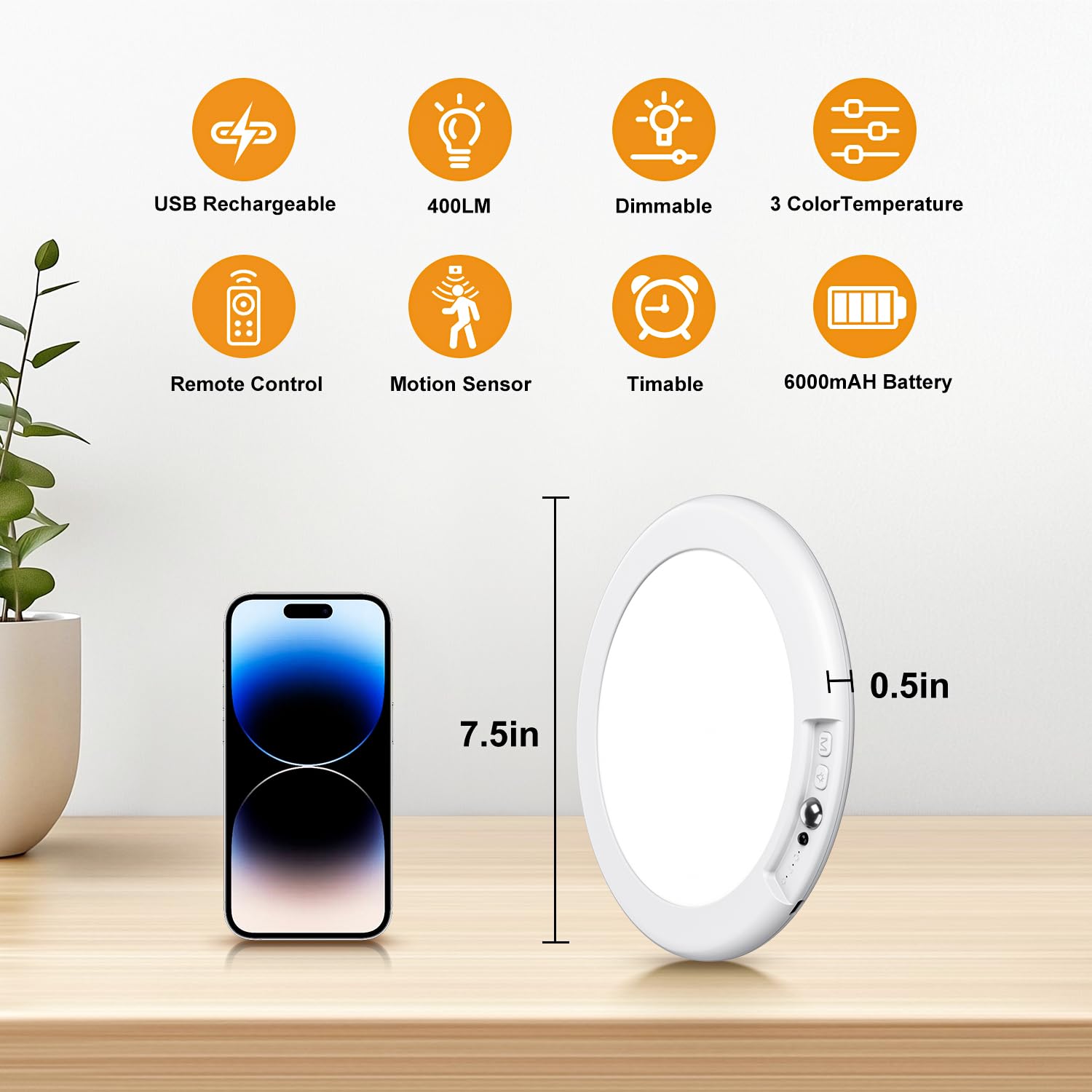 Ktpugorn Rechargeable Motion Sensor Closet Light, 2 Pack Wireless Dimmable Shower Light, 3 Color Temperature, Model KT-925-05L3