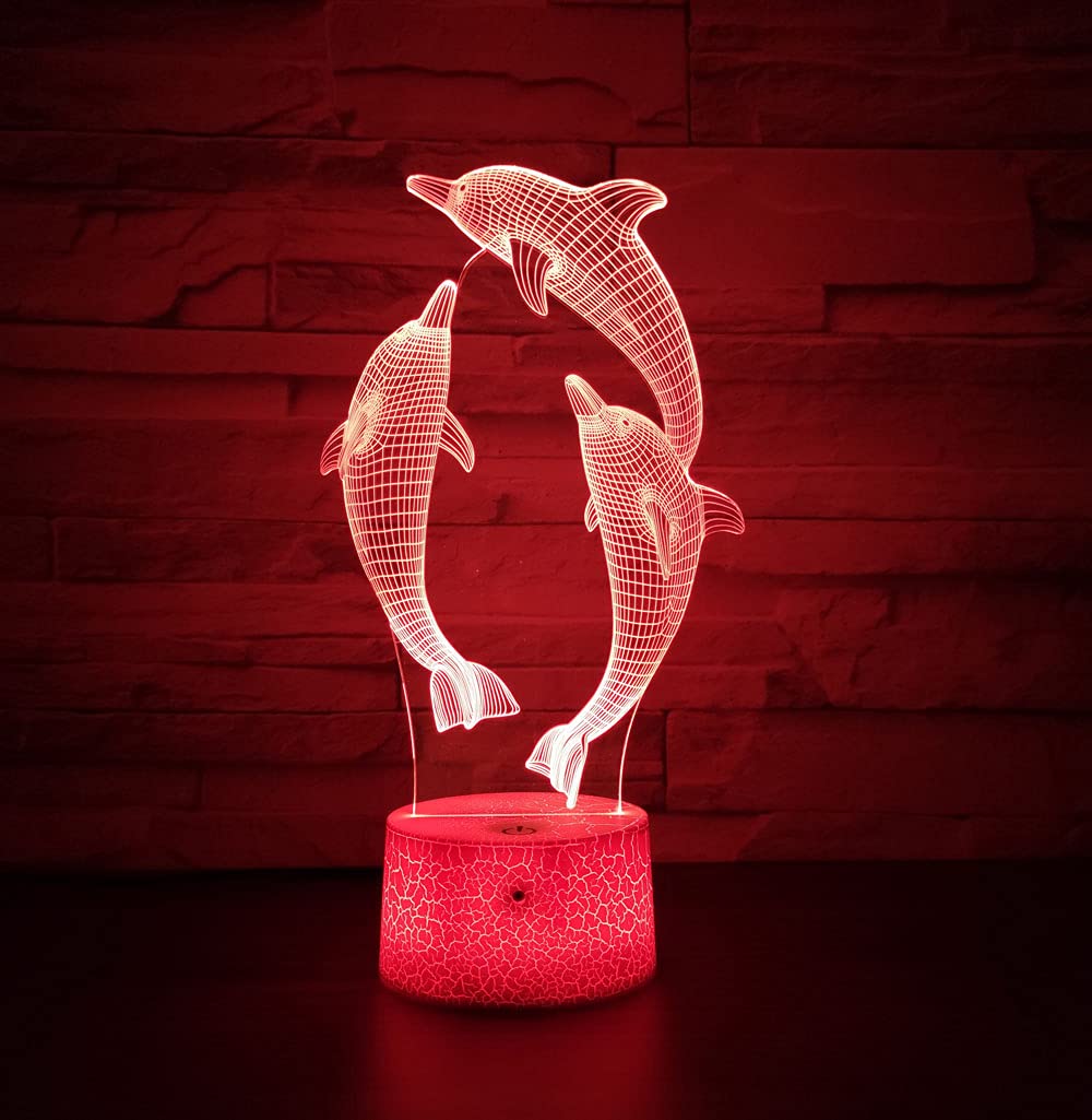 Glorivo Dolphin Night Light - 16 Colors Remote Control & Touch Dimmable 3D Lamp - Ideal Bedroom Decor & Gift for Kids