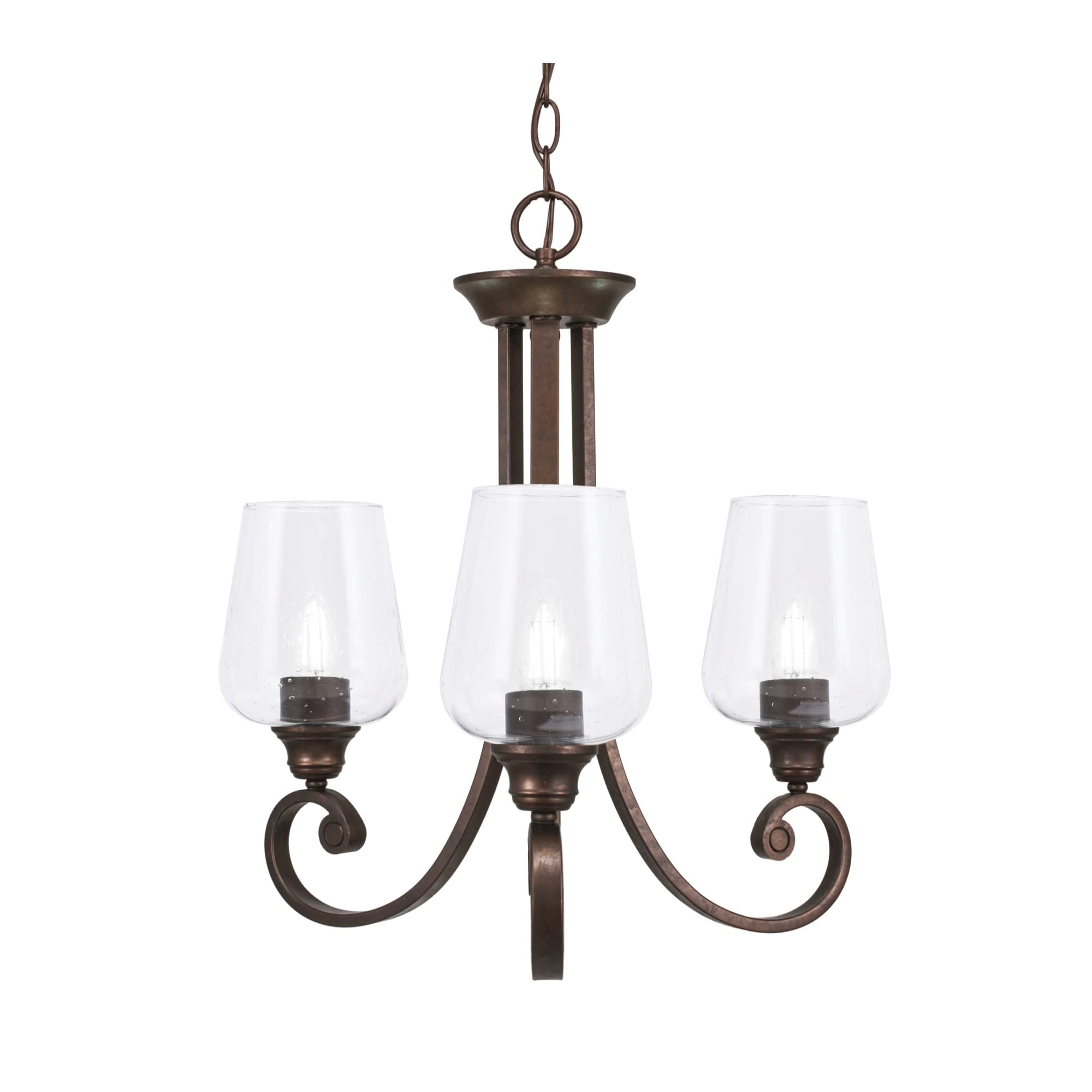 Curl Uplight, 3 Light, Chandelier Shown in Bronze Finish with 5&quot; Clear Bubble Glass