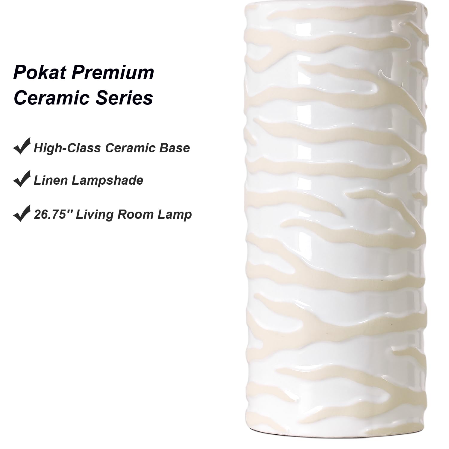Pokat 26.75'' Ceramic Table Lamp, Modern Lamp For Living Room, White Lamp For Bedroom, Night Stands, Farmhouse Bedside Nightstan