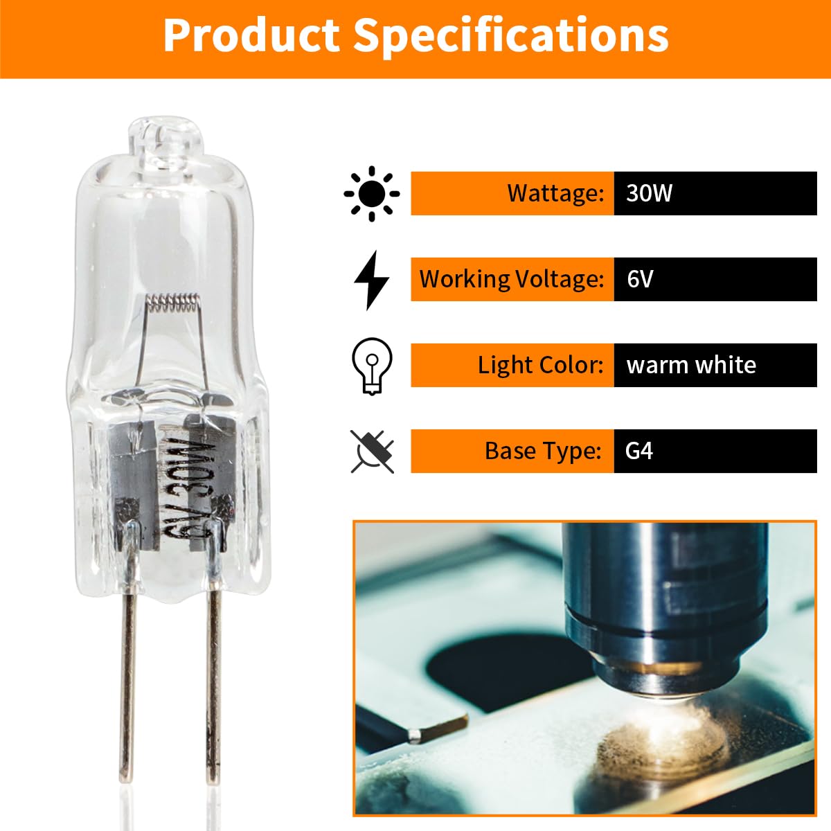 Motoqueen 30W 6V Halogen Light Replacement Bulbs (2 Pcs) With G4 Bi - Pin Base For Microscopes
