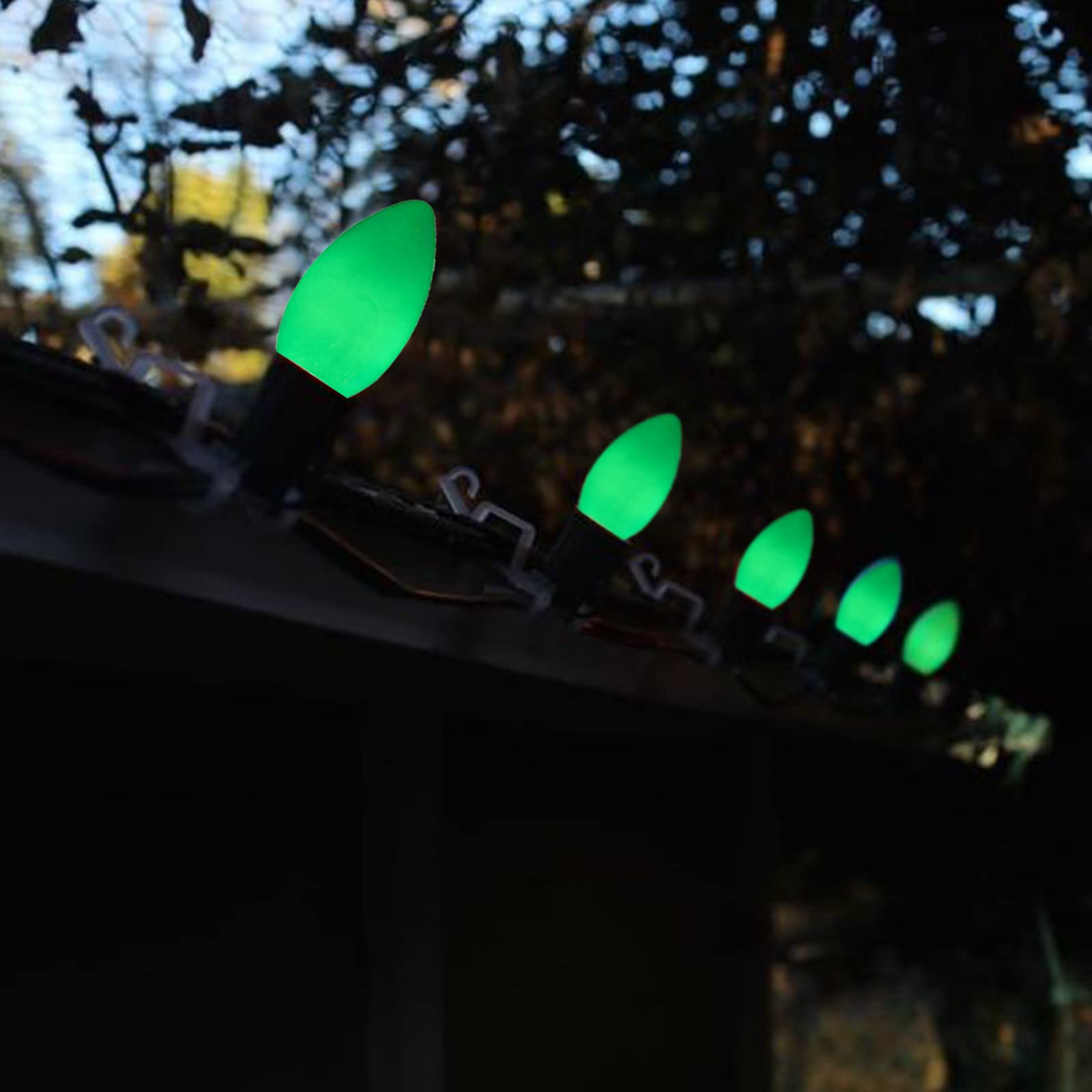 SUNSGNE C9 Green Replacement Bulbs - 25 Pack Vintage Incandescent E17, 7W for St. Patrick's Day, Christmas, Patio Decor