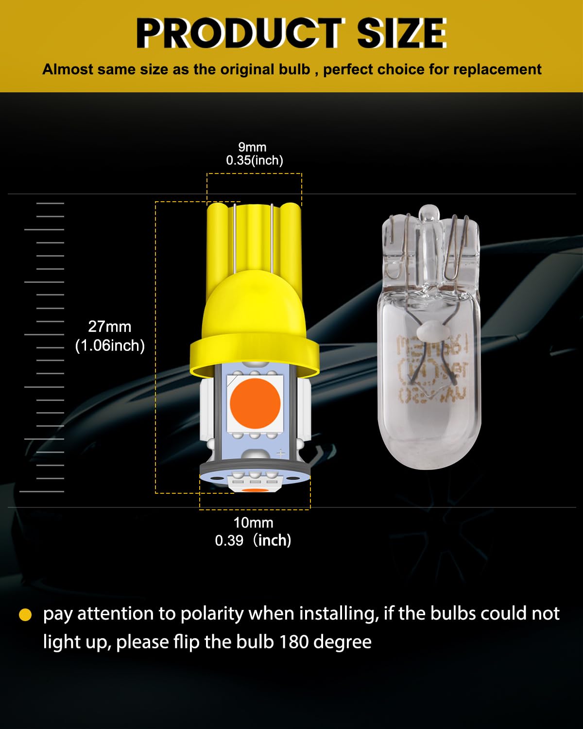 YM E-Bright Amber T10 194 LED Bulbs 5050 5 SMD for Car Dome Map Door Lights DC-12V Pack of 20