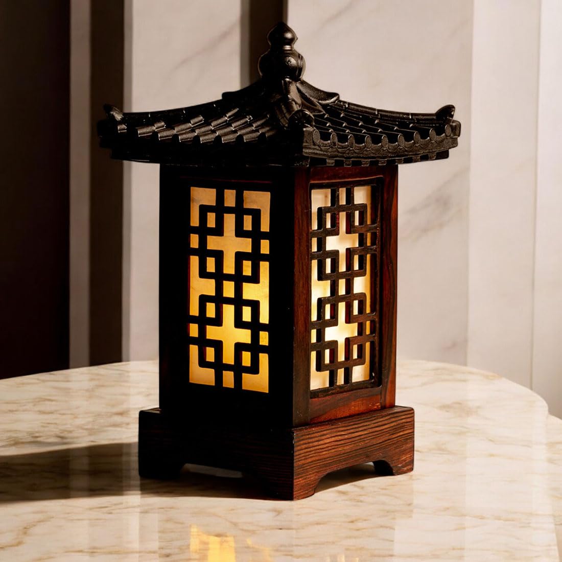 Traditional Korean Wood Lamp | Handmade Asian Oriental Table Lantern | Bedside Bedroom Accent Light | Unique Gift Idea | Lattice