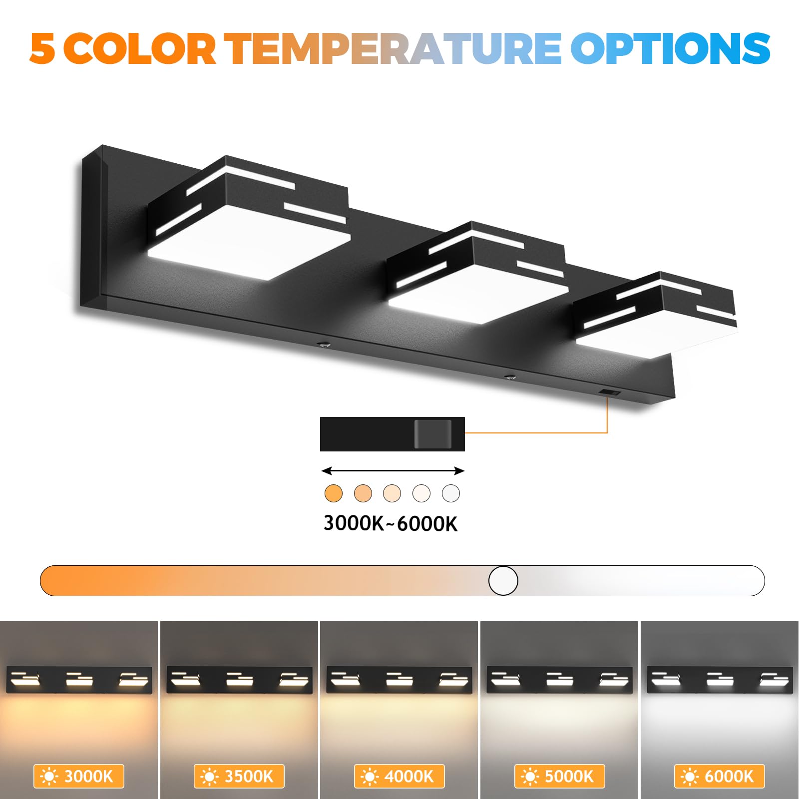 Izorro Modern Led Bathroom Vanity Light Fixtures (24-Inch  3-Light 5Cct Dimmable)  Matte Black Vanity Lights For Bathroom Lighting Fixtures Over Mirror With Rotatable