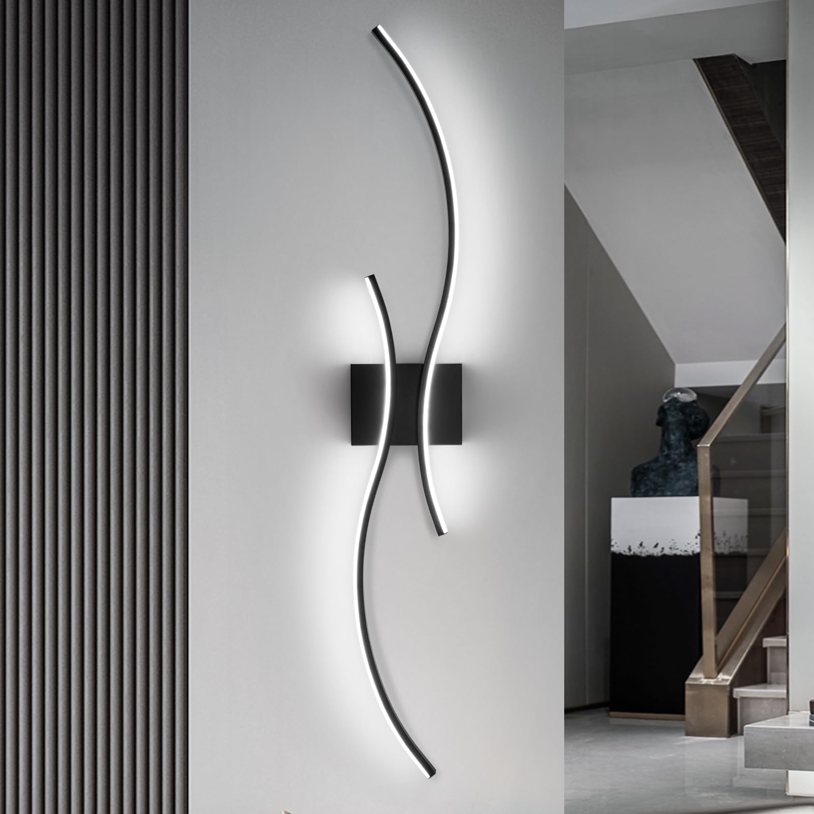 CANEOE Modern LED Wall Light, 39in Black Aluminum Sconce, Cool White 6000K, Bathroom Vanity Fixture for Living Room, Hallway, Bedroom
