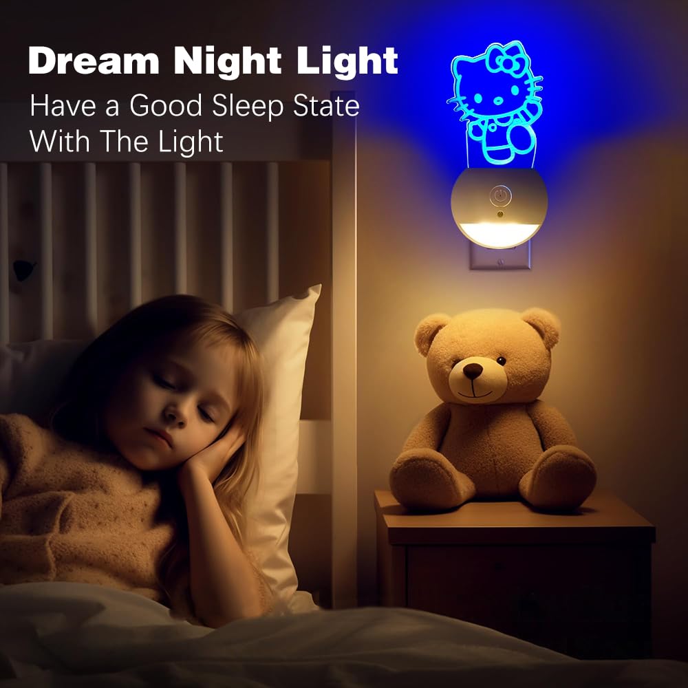 Anime Cute Cat 3D Night Light-Dusk To Dawn Sensor Led Lamp-7 Touch Colors Christmas & Birthday Gifts Night Lights Plug Into Wall For Kids Fans Kitty Girls Room Decor(2 Pack)