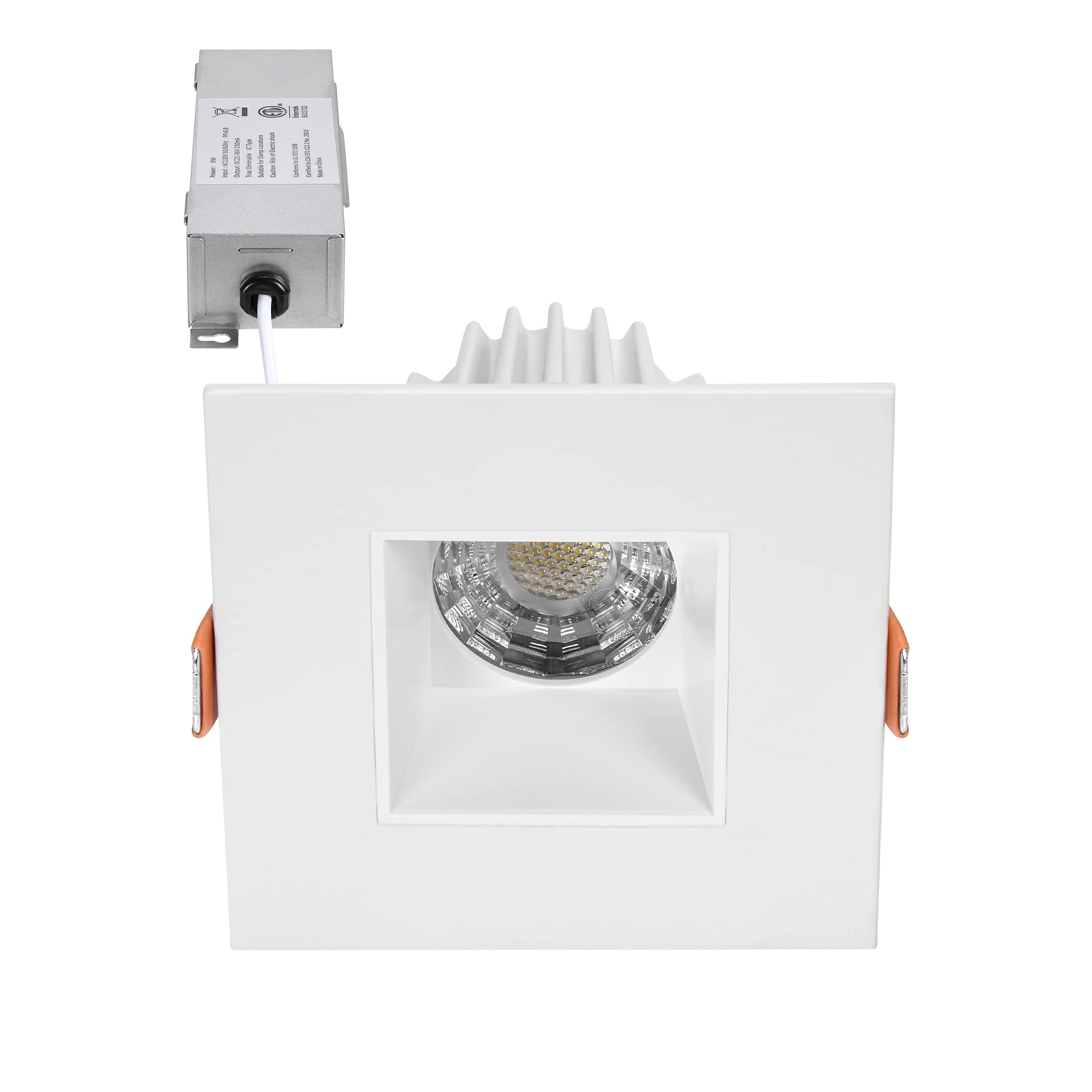 Maxxima 2 In. Slim Recessed Anti-Glare Led Downlight - 5 Cct 2700K/3000K/3500K/4000K/5000K, 500 Lumens, Canless Ic Rated, Dimmable Ceiling Light Fixture With Square White Trim, 90 Cri, J-Box Included