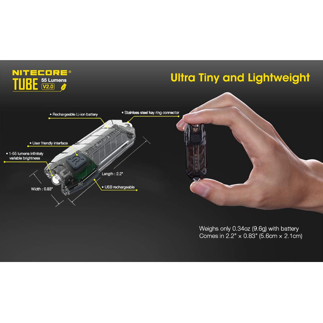 Nitecore Tube V2.0 Keychain Flashlight, 55 Lumen Usb Rechargeable Ultra Lightweight Compact (Blue)