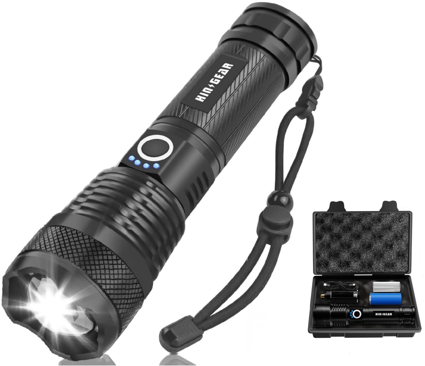 Hinsgear Rechargeable Flashlights High Lumens, High Power Led Flashlight Xhp70.2 Powerful Tactical Flashlight With Zoomable Focu