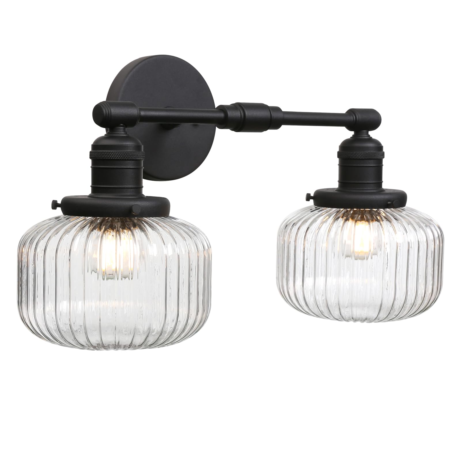 JIMUBEAM Industrial Glass Wall Sconces, Antique Brass, 2-Light Fixture for Bathroom, Bedroom, Dining Room, Model JMUS1163H