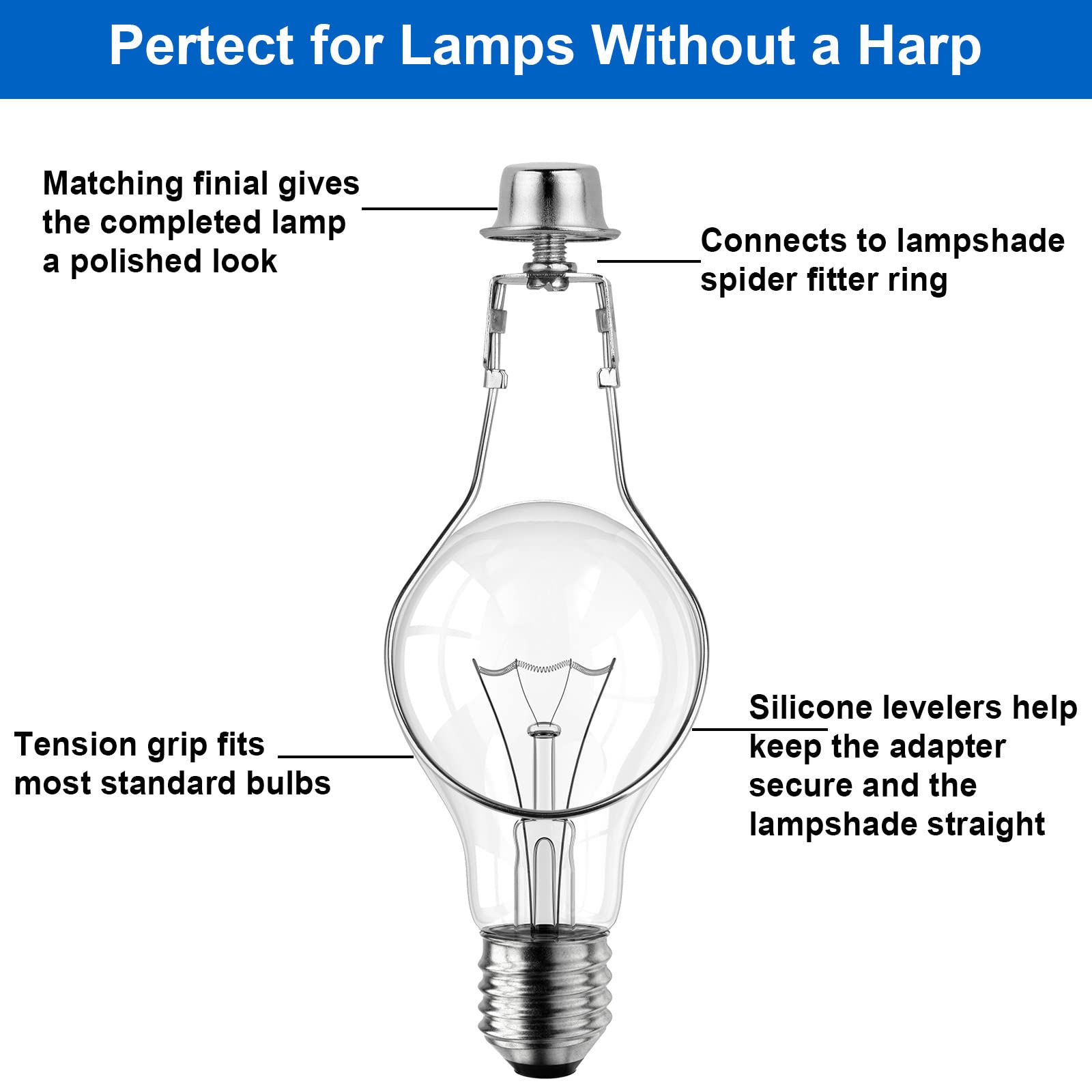 WEAVERBIRD 2 PACK Lamp Shade Clip Adapter Kit, Metal, Silver, Model WVD-US-0399, for Light Bulb and DIY Lighting Projects