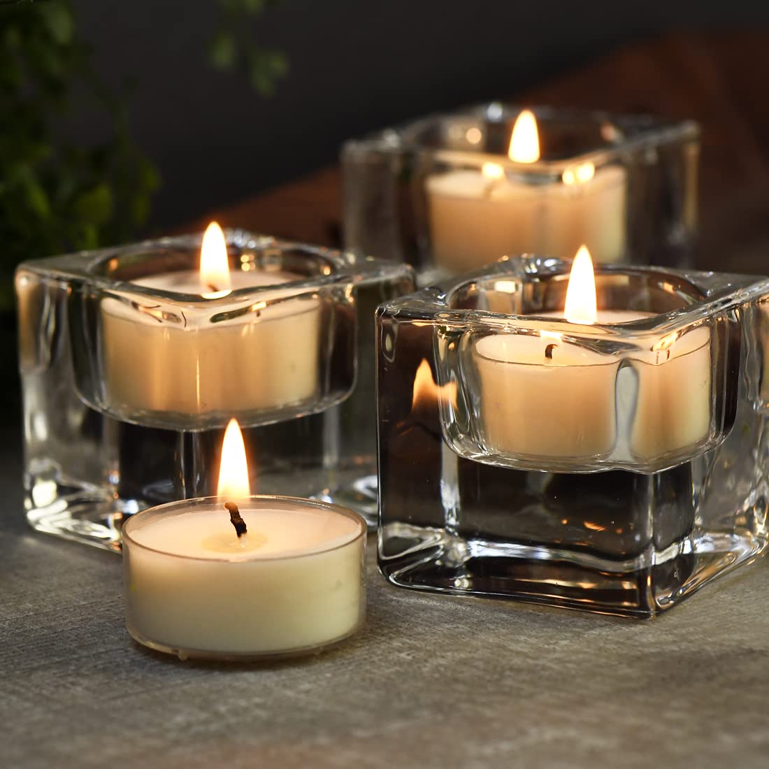 DEYBBY Natural Jasmine Scented Soy Wax Tealight Candles, 24 Pack, Clear, 4 Hour Burn Time, Aromatherapy Luxury Tea Candle Set