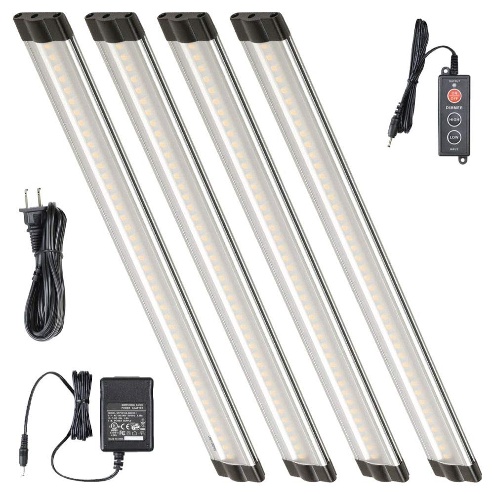 Lightkiwi Dimmable LED Under Cabinet Lighting Kit, 4 Panels, 12 Inches, Warm White 3000K, Aluminum, Model E7574