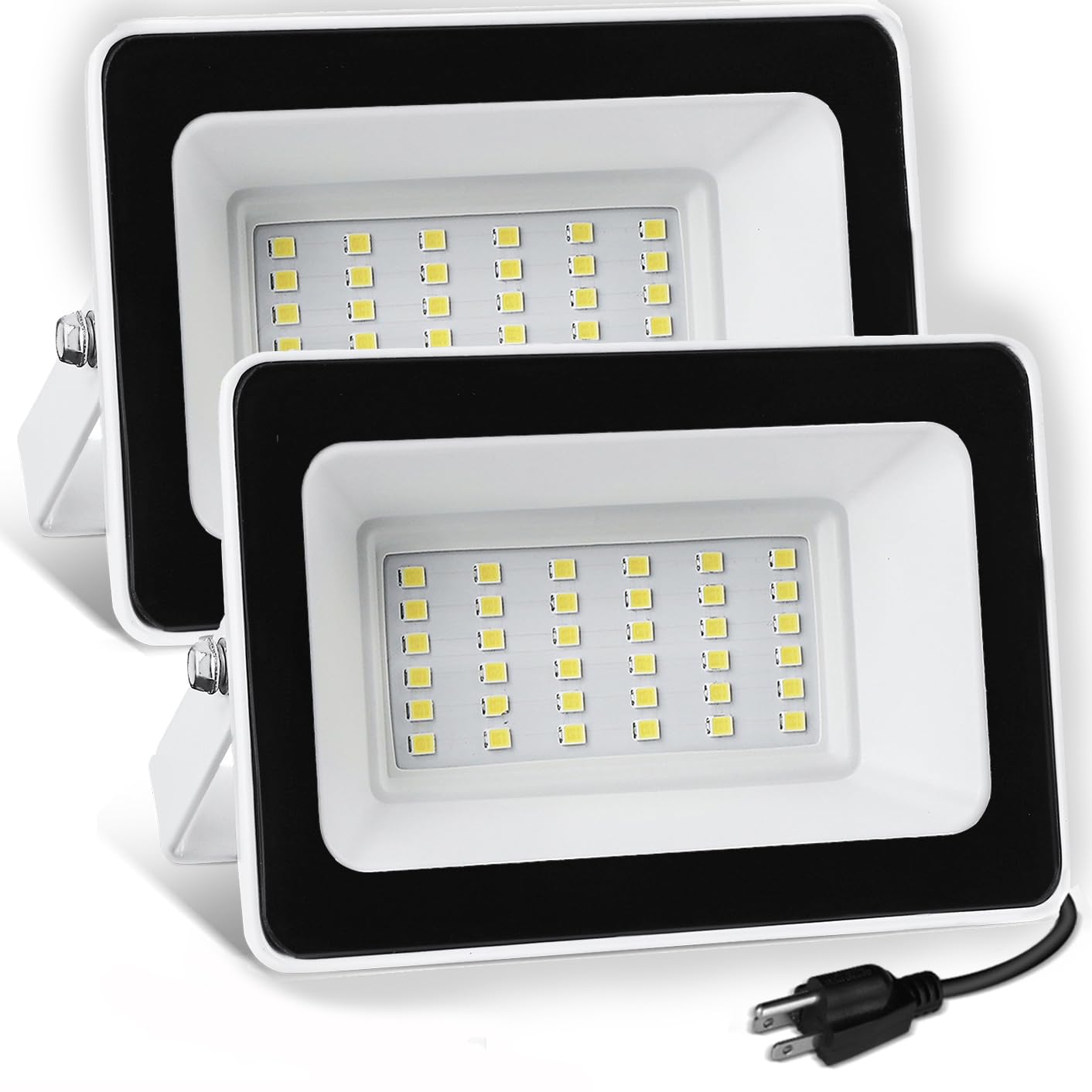 Ufond 3000 Lumen Led Flood Lights, Waterproof 30W Outdoor Security Lights, Adjustable Heads, 2 Pack