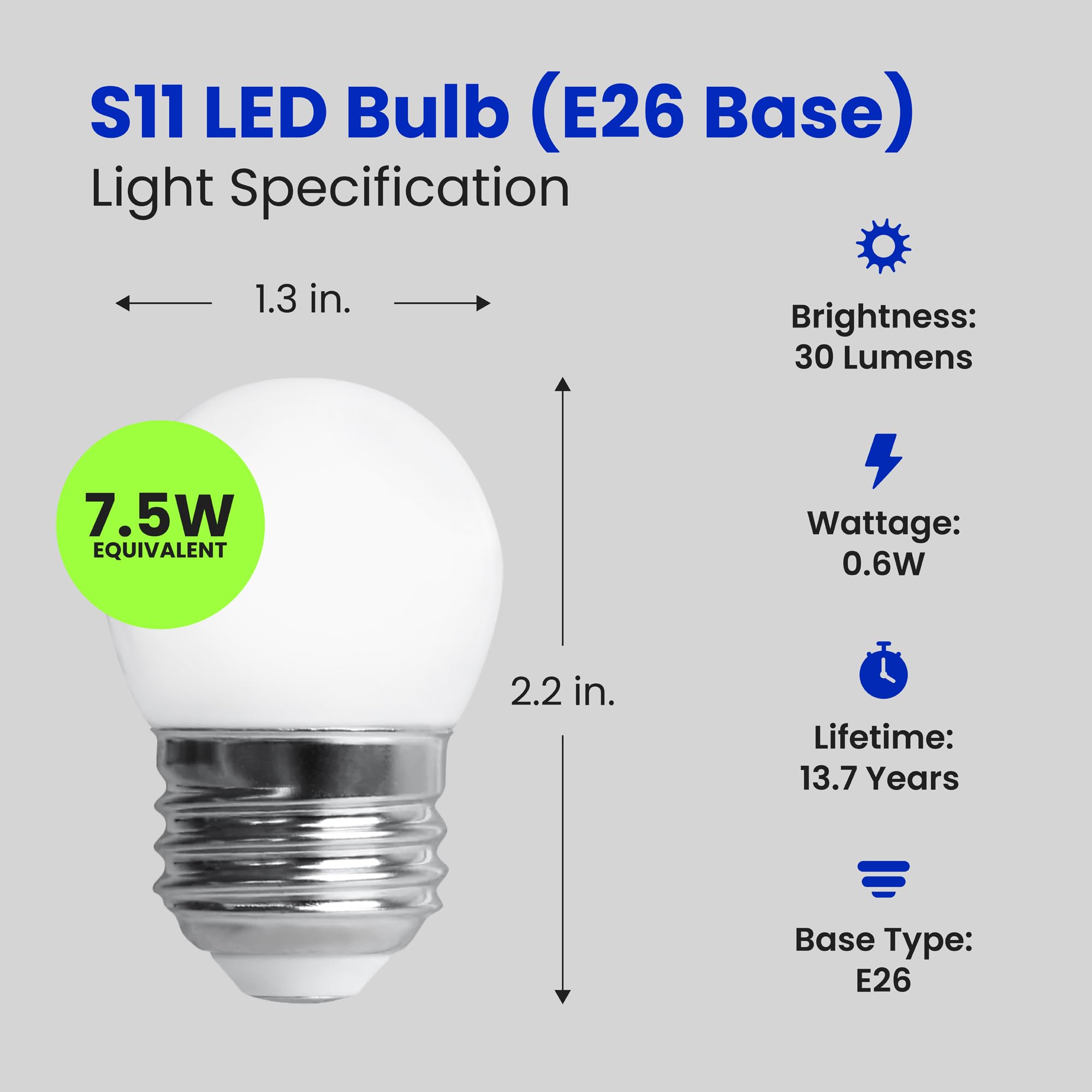 Feit Electric S11 Led Bulb E26 Base, Non Dimmable, 30W Equivalent, 2700K Soft White, 120V, 15,000 Hour Lifetime, Led Night Light