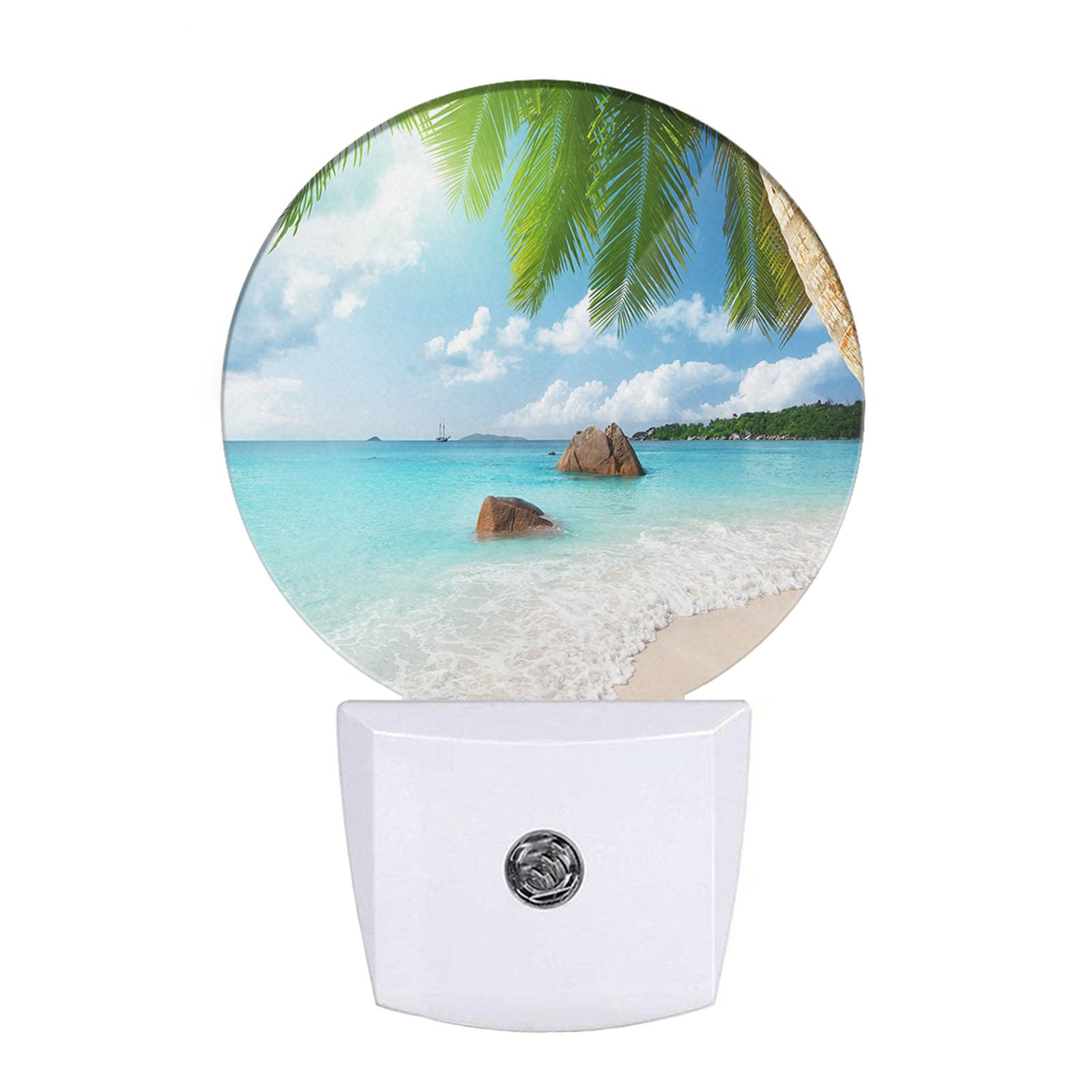 EKOBLA Palm Tree and Beach LED Night Light Island Beach Sea Ocean Dusk to Dawn Night Lamp Auto Sensor for Home Indoor Bathroom H