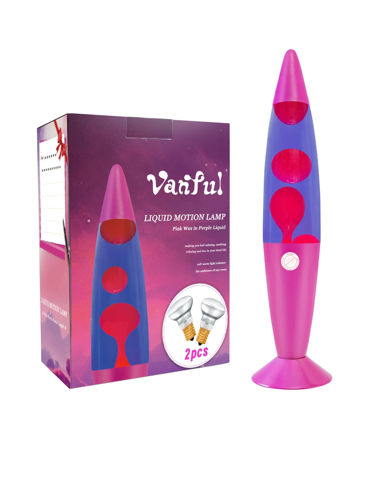 Vanful 16-Inch Liquid Motion Lamp- Pink Base, Purple Liquid, Pink Wax, Beautiful Magma Lamp with 2 packs bulbs for Adults Kids,