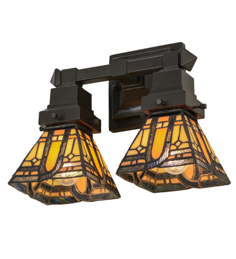 Meyda Tiffany 153633 Tiffany/Mica Two Light Wall Sconce from Sierra Prairie Mission Collection in Bronze/Dark Finish, 60.00 inch