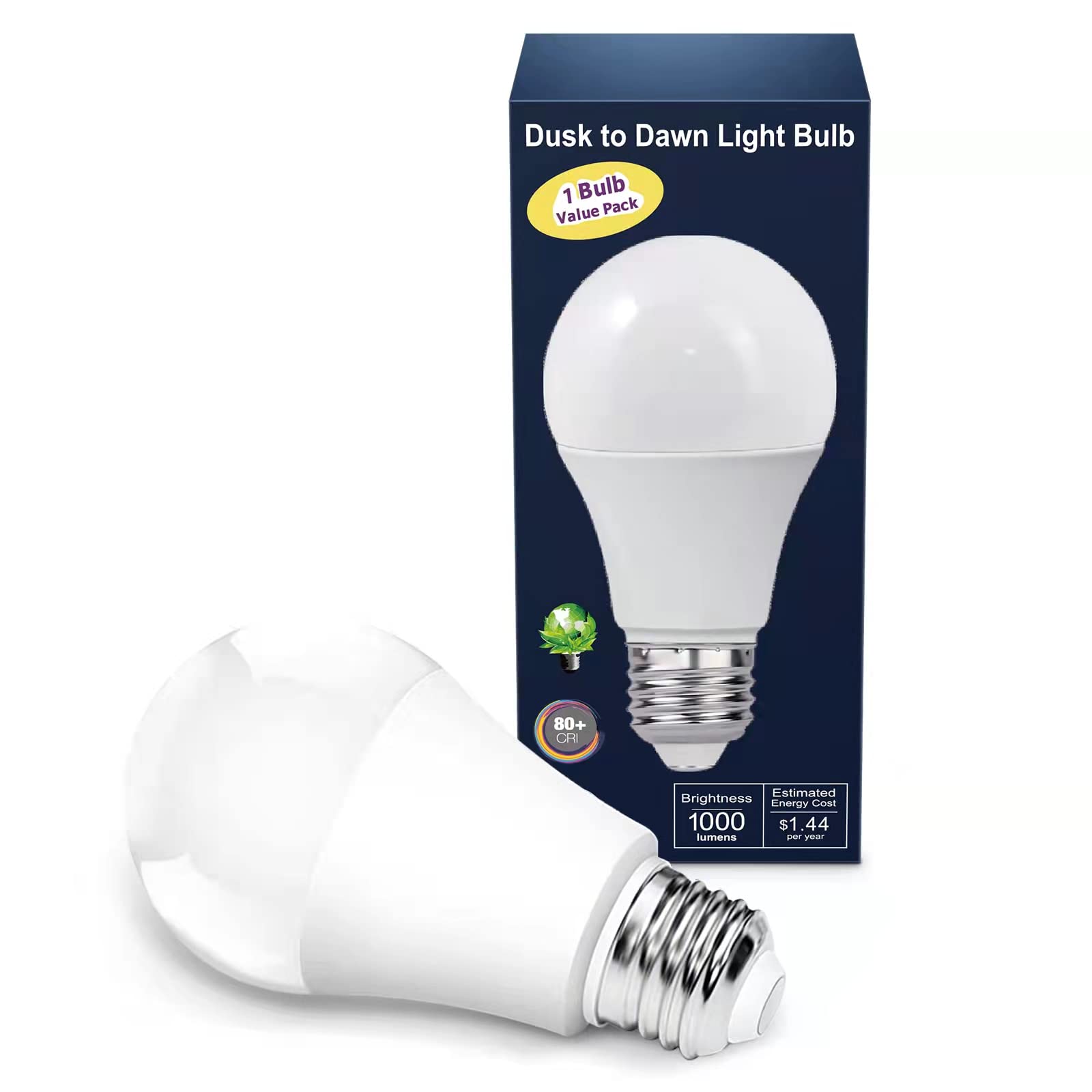 Torkase Outdoor Dusk to Dawn Light Bulbs- No Timer Required, 12W(100W Equivalent), 3000K Warm White, E26 A19 Automatic Sensor LED Bulbs, Built-in Photocell Detector for Boundary, Garage, Patio