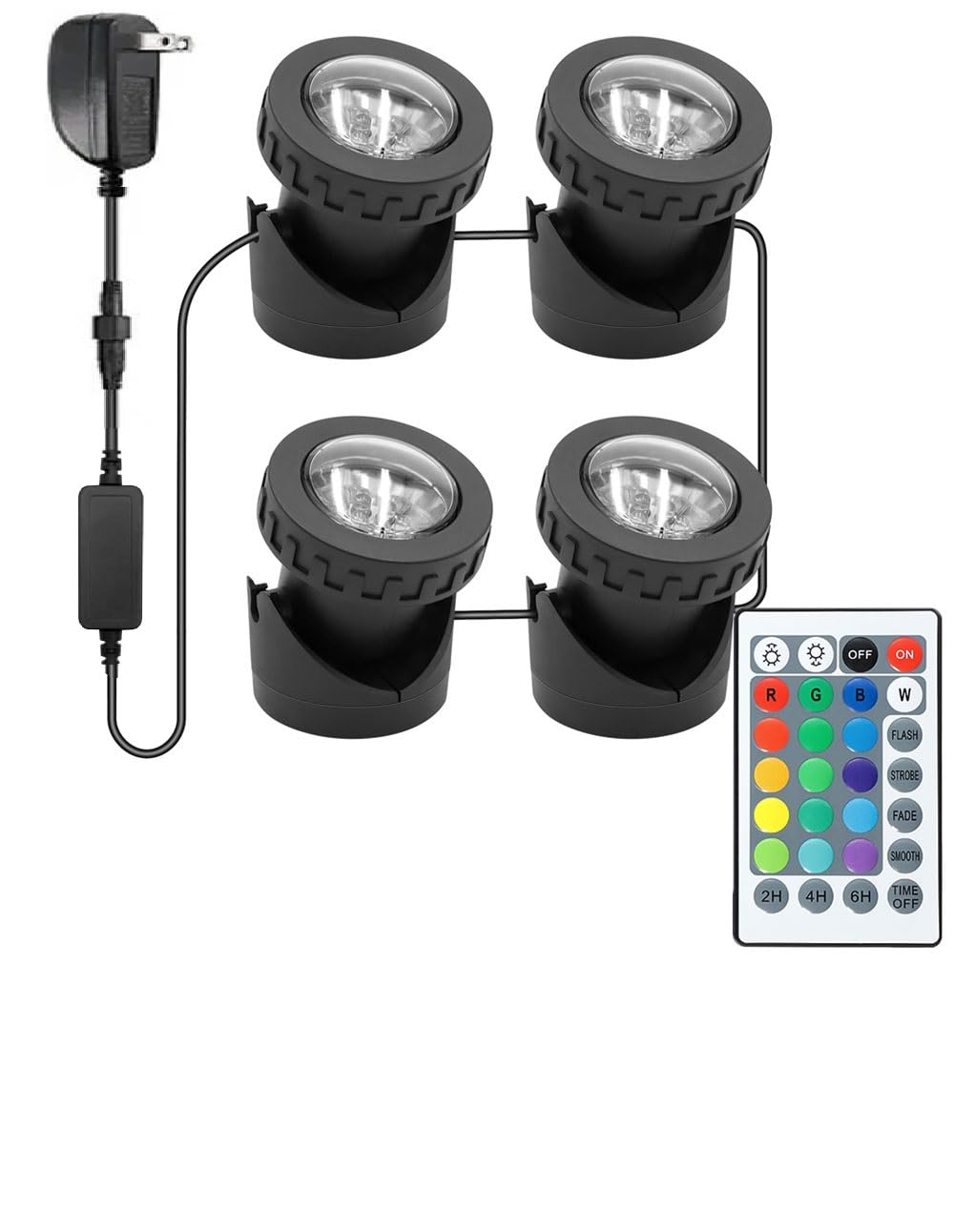 Rgb Underwater Pond Lights With Timer, Rgb Fountain Lights Underwater Light Ip68 Waterproof, Dimmable Outdoor Landscape Lights Fish Tank Pond Fountain Garden, 4 Lights