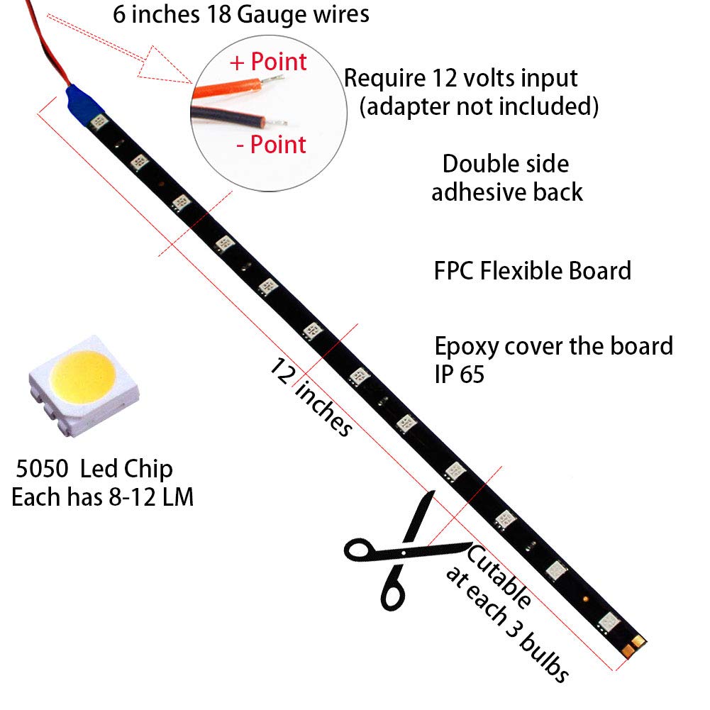 Hyada Dc 12V Waterproof 1Ft 12 Led Strip Underbody Light With 6 Inches Wires For Motor (Blue,Pack Of 6)