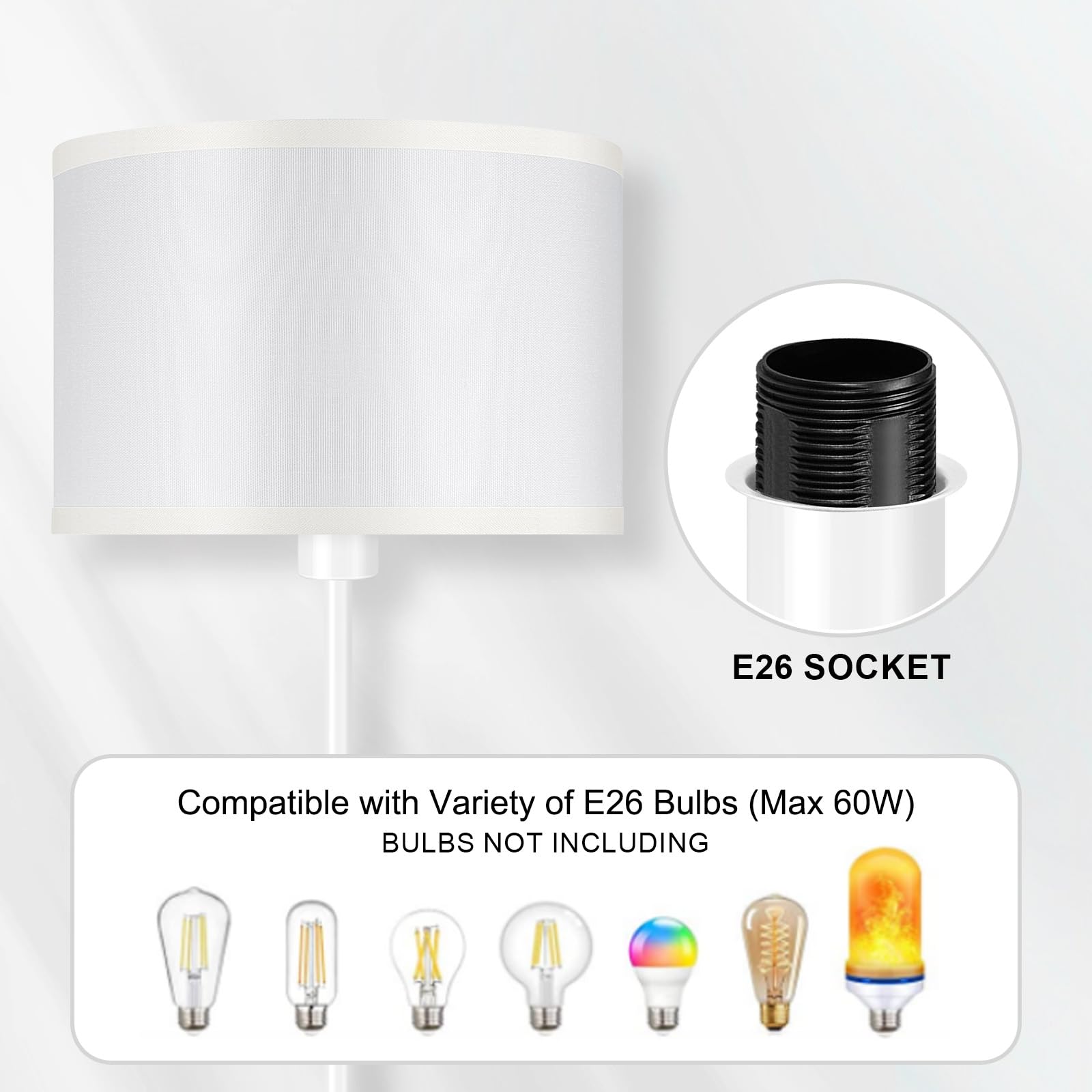 Auquee Floor Lamp, Standing Lamp, Small Floor Lamp With Lampshade, 59'' Tall Lamp For Bedroom, Foot Switch, Simple White Pole La