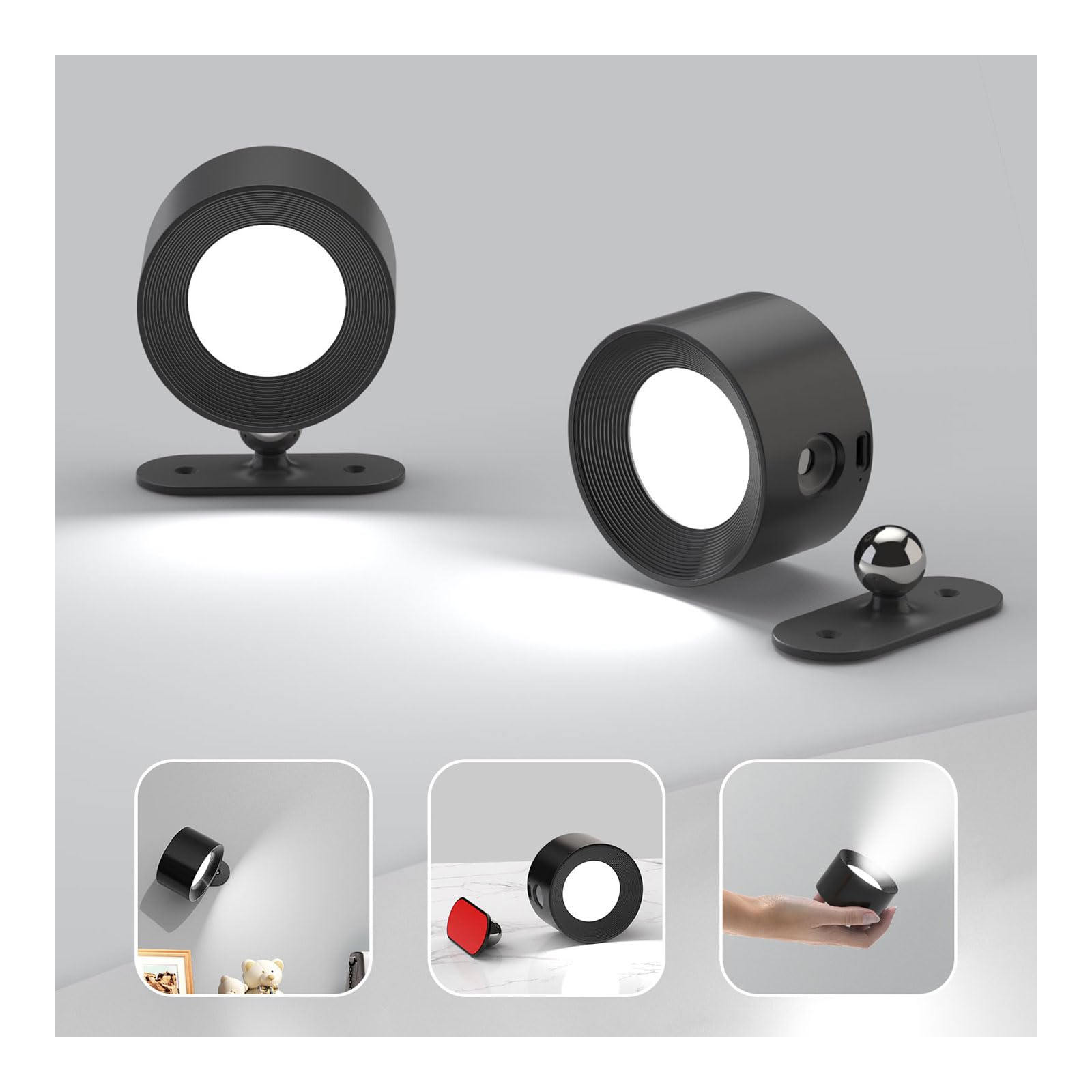 Koopala 2Pcs Rechargeable Battery Operated Led Wall Lamps, Wall Mounted Lights With 3 Brightness 3 Color Temp Removable Charging