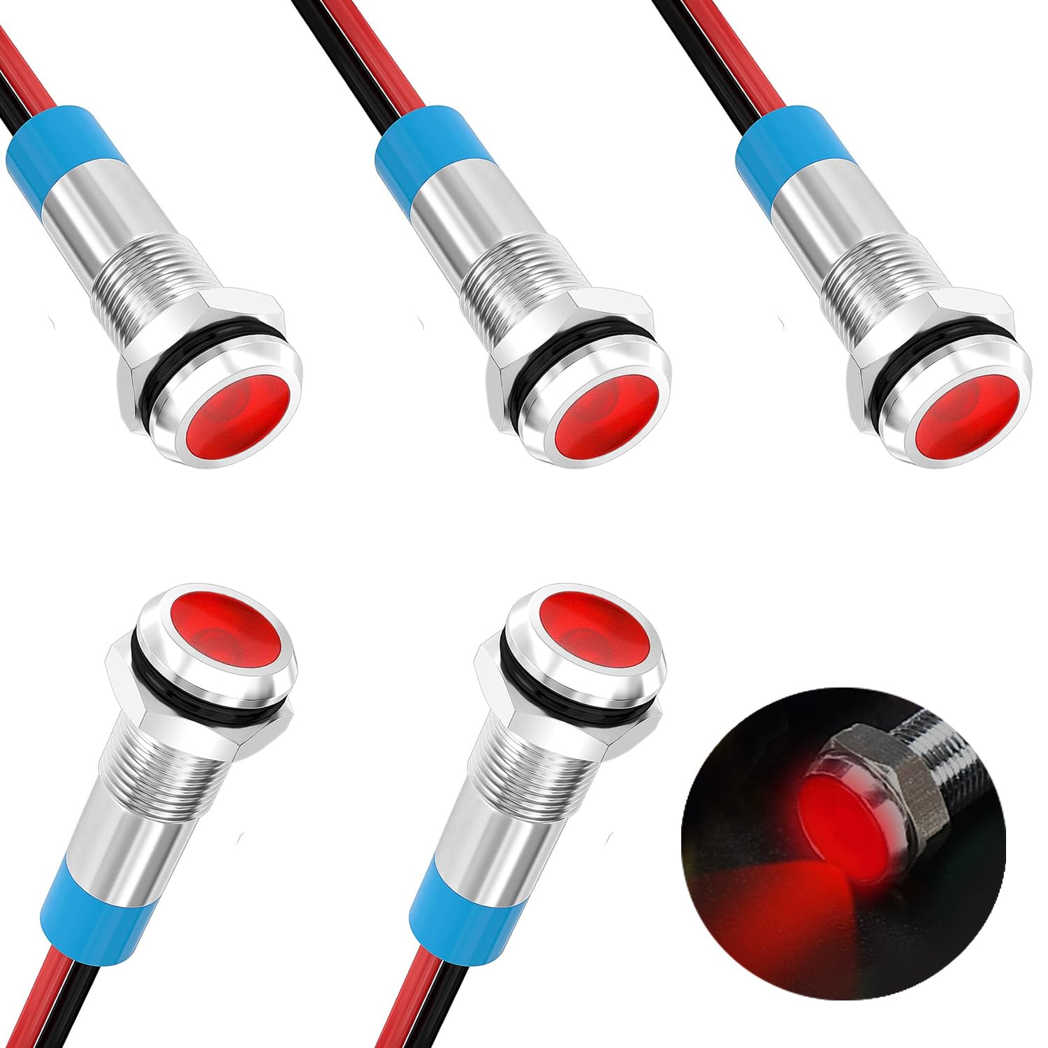 Smseace 5Pack 1/4''(6Mm) Ac/Dc12-24V Led Indicator Light Waterproof Ip65 24 Volt Led Lights Metal Pilot Lamp Lights Red Panel Led Indicator Signal Light