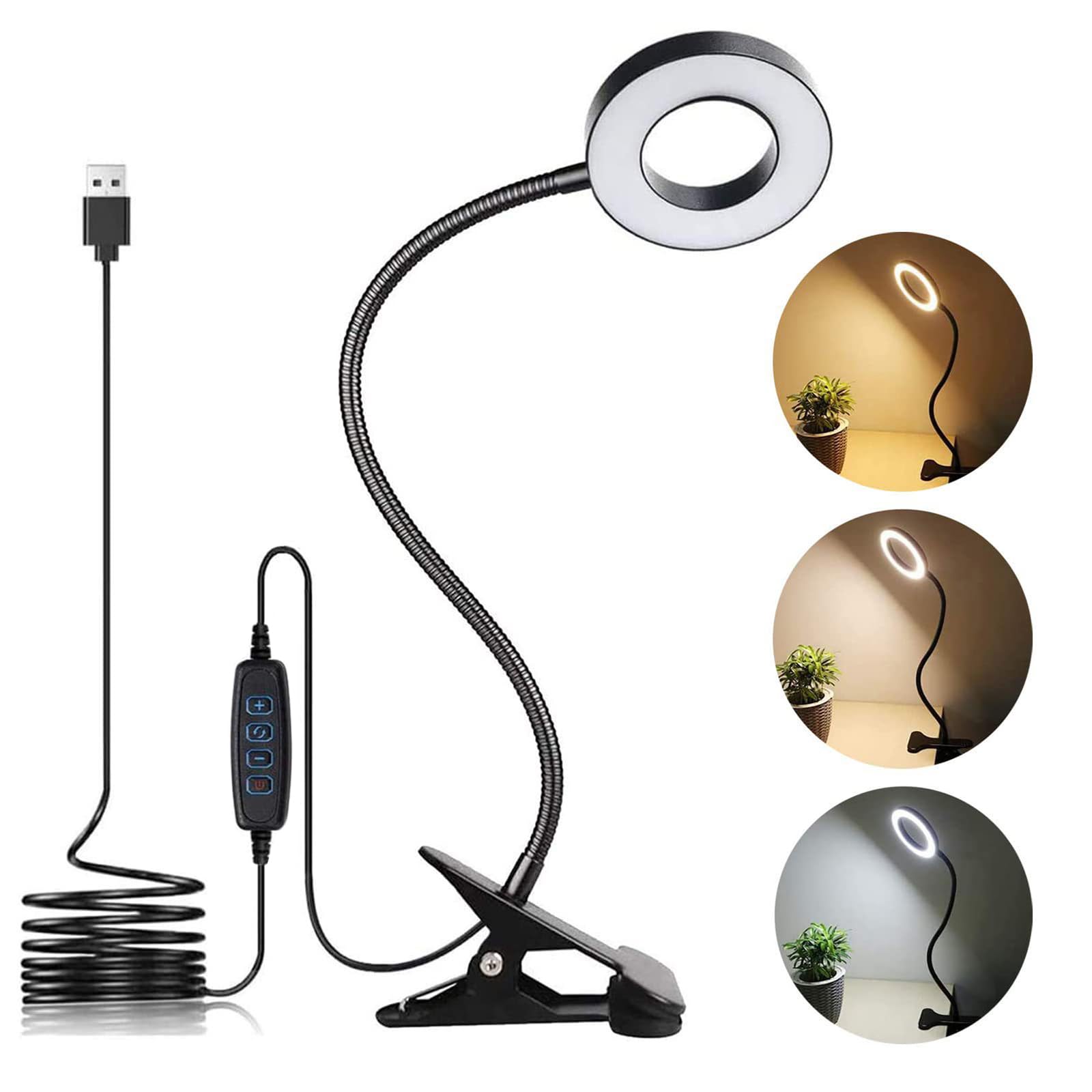 Brokimis Led Clip-On Light, 3 Color Modes, 10 Brightness, Eye Protection, Flexible Gooseneck, Black