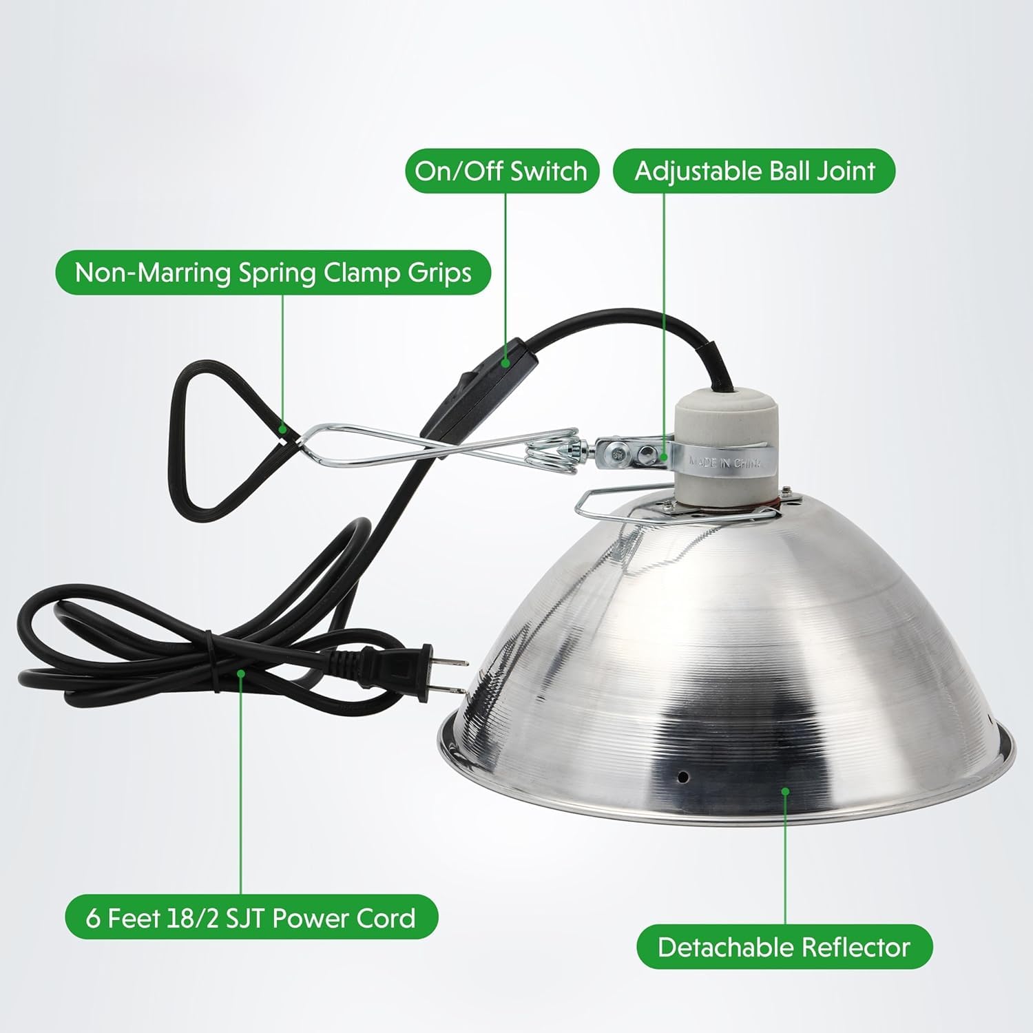 Simple Deluxe Clamp Lamp Light 10.5 Inch Adjustable Aluminum Reflector, Suit For E26 Socket Max 250 Watt Lamp (No Bulb Included)