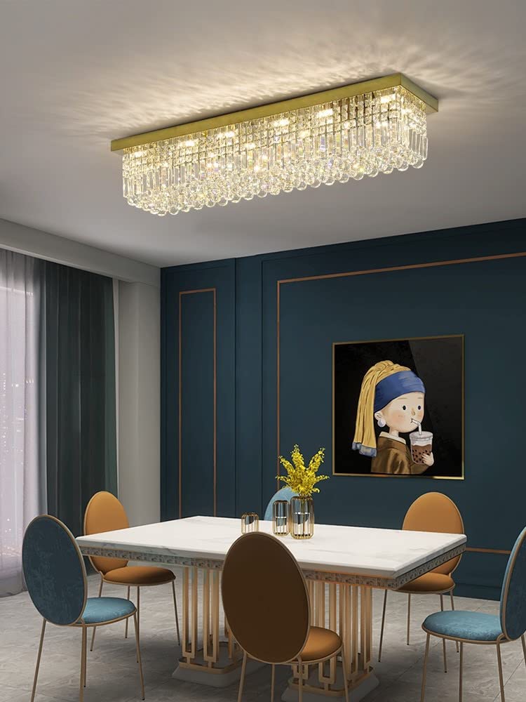 7PM 13-Light Rectangular Chandelier, Modern Brass Flush Mount Light Fixture, 59"x10"x9", Gold Finish for Dining Room & Living Room