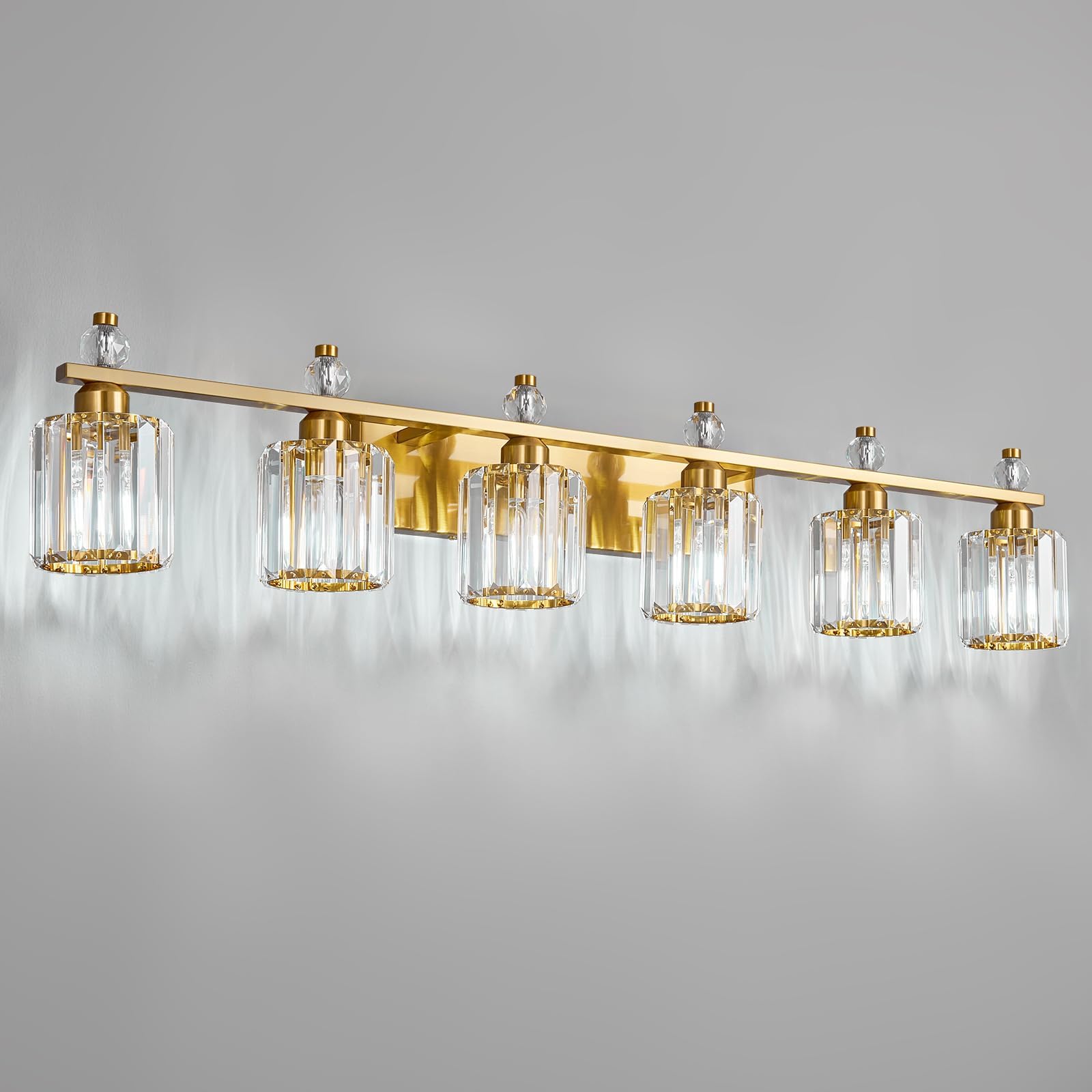 FDPBY Bathroom Vanity Lights 6-Light Gold Modern Crystal Vanity Light Fixtures Over Mirror Crystal Bathroom Vanity Lighting Fixtures