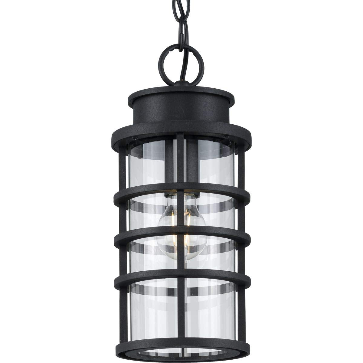 Progress Lighting Port Royal 1-Light Outdoor Hanging Lantern, Clear Glass, Textured Black, Model P550061-031
