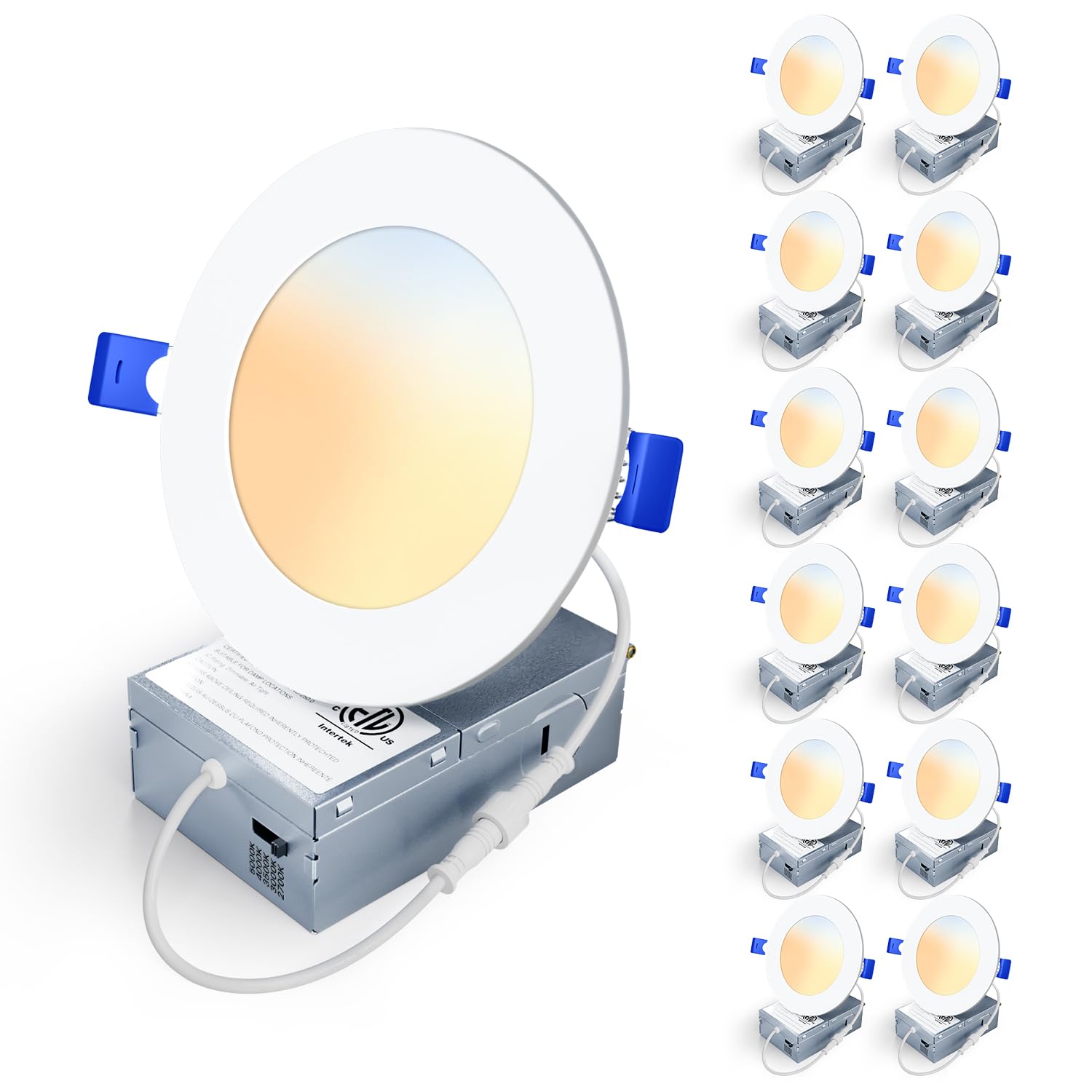 Veriligt 12 Pack 4 Inch 5CCT LED Recessed Light, Silm Canless Recessed Lighting, Dimmable, Damp Rated, 2700K-5000K Selectable, W